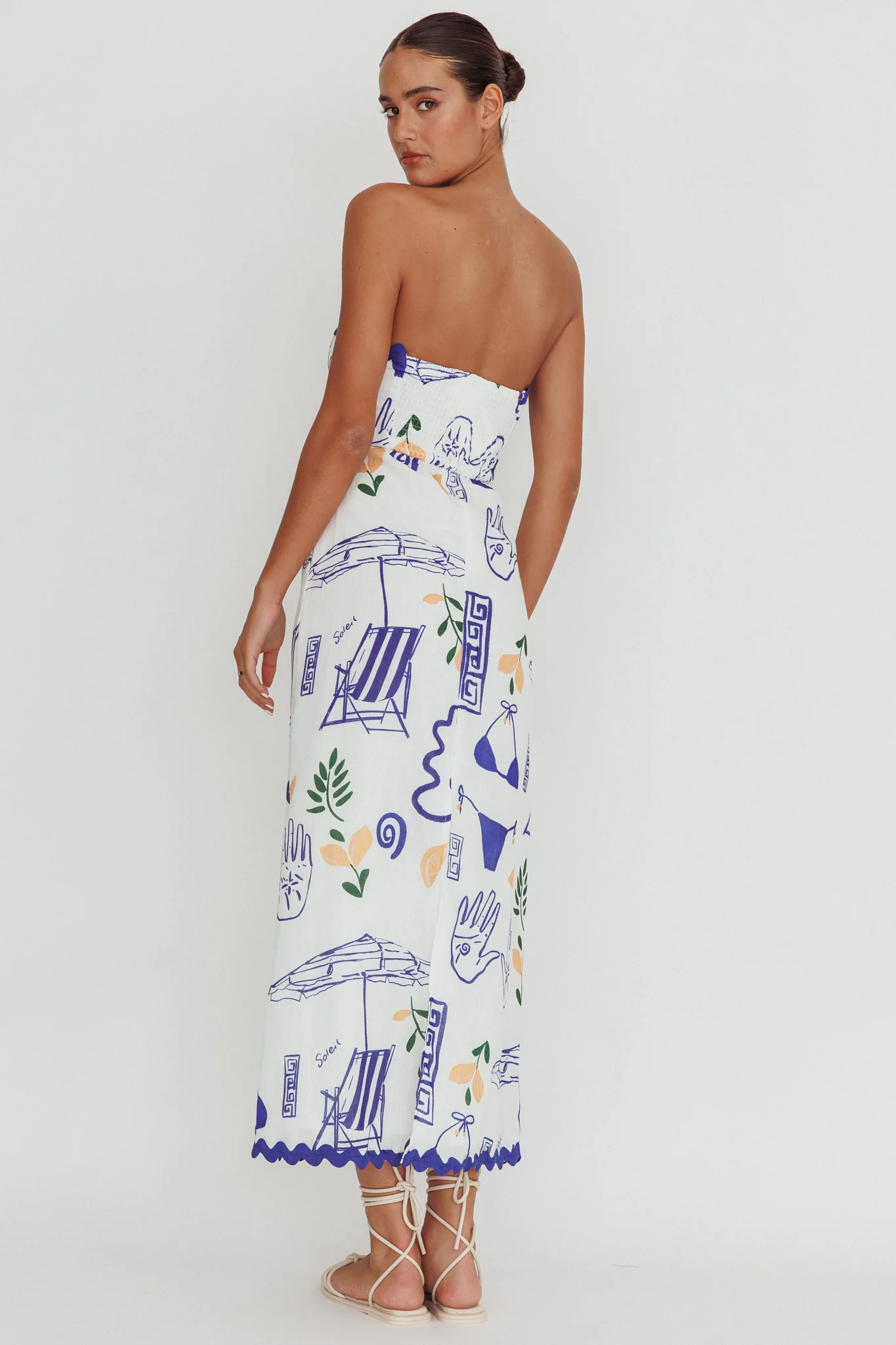 Cypress Graphic Strapless Maxi Dress White - Sonourner