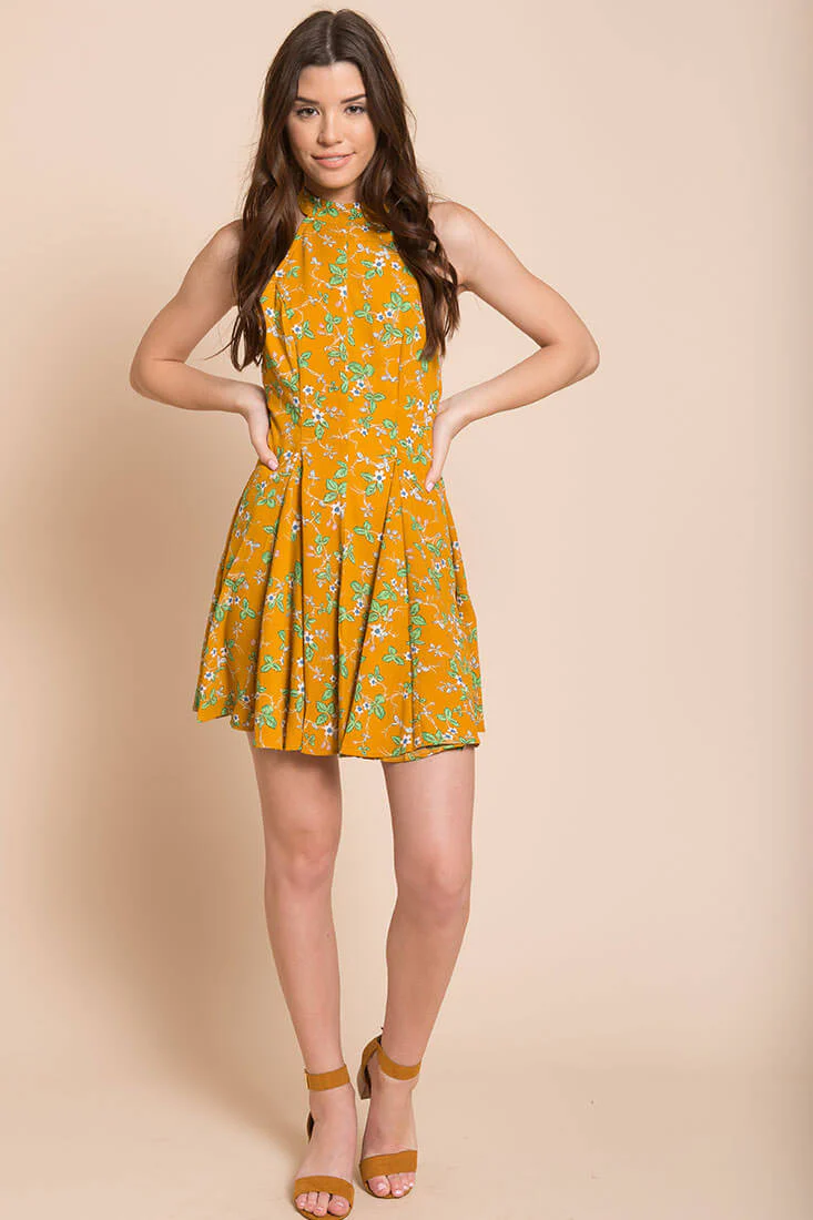 Janessa Floral Print Dress Mustard - Sonourner