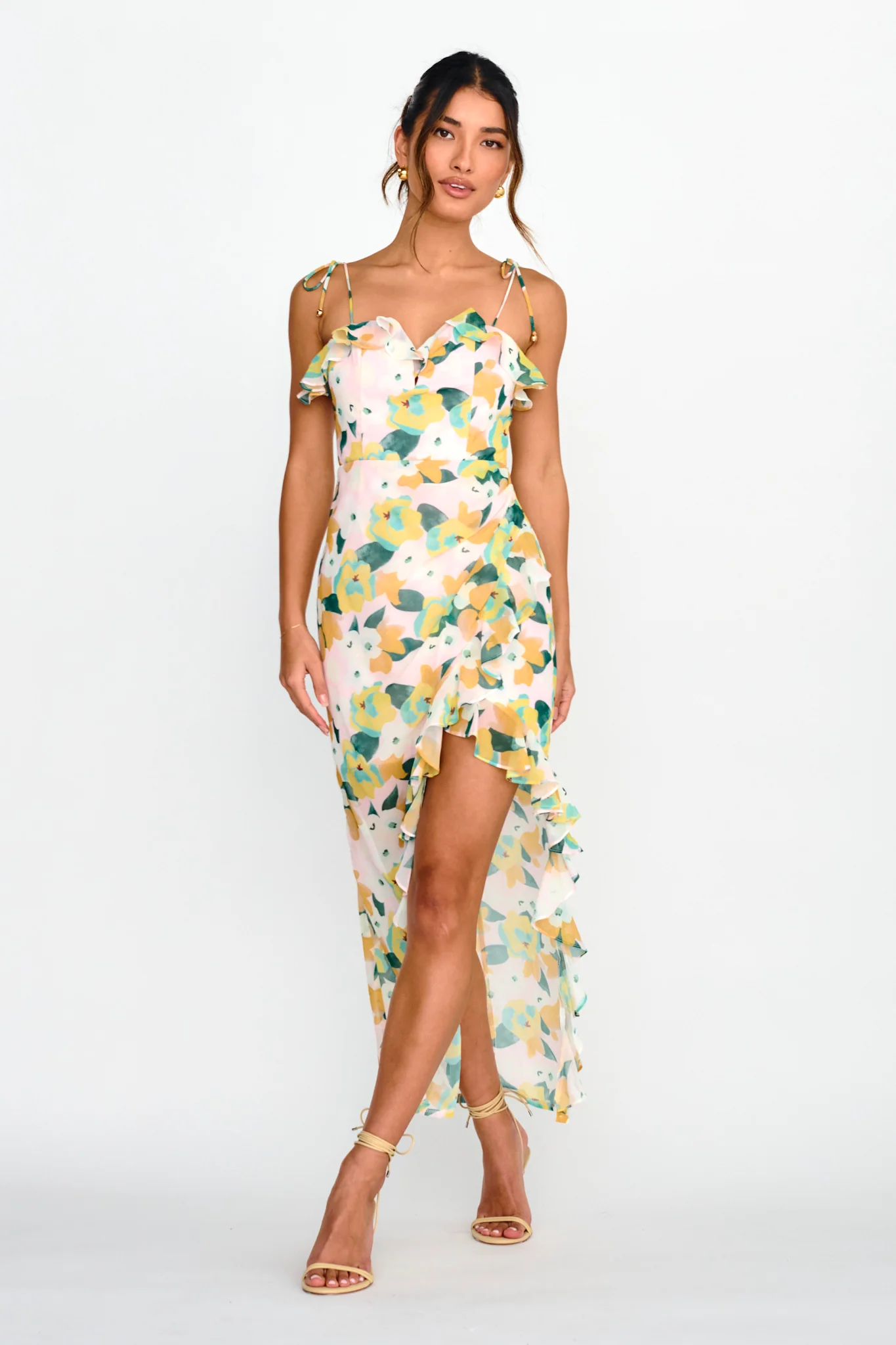 Portofino Cut-Out Split Midi Dress Floral Green - Sonourner