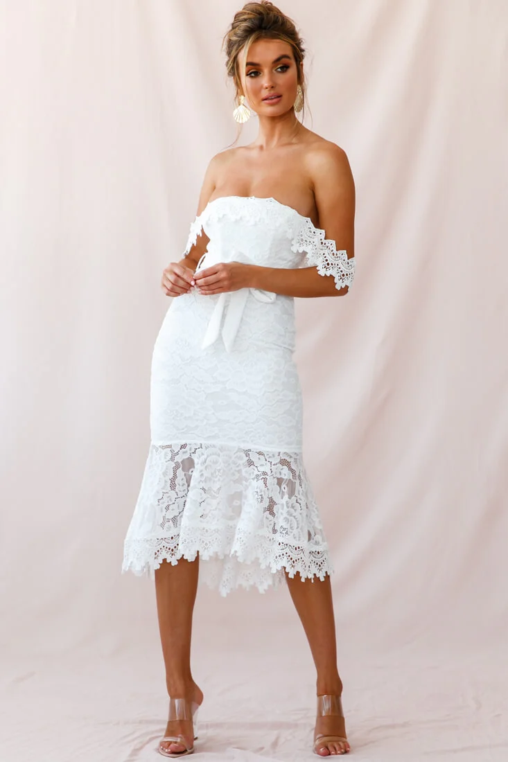Patience Lace Bodycon Midi Dress White - Sonourner