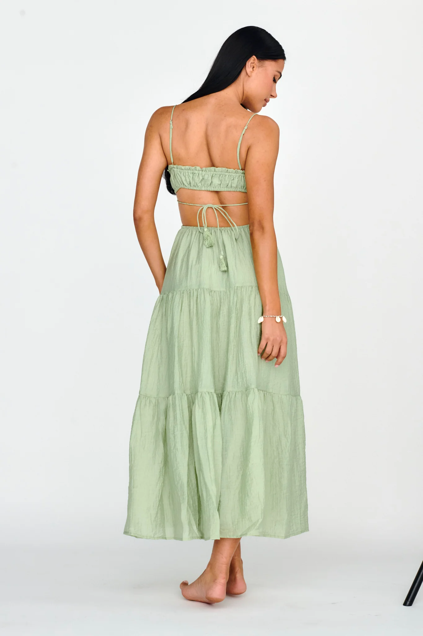 Eyona Cut-Out Waist Tie Maxi Dress Sage - Sonourner