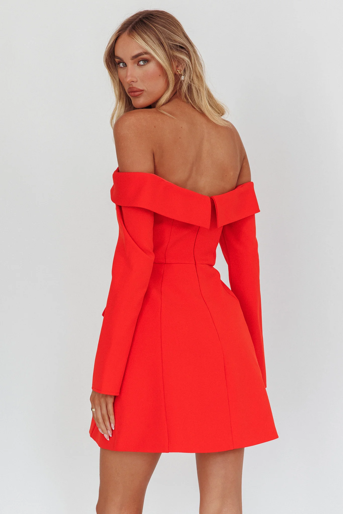 Laviniah Foldover Long Sleeve Mini Dress Red - Sonourner