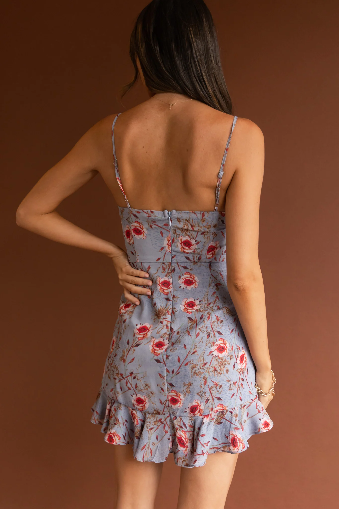 First Light Cami Strap Ruched Dress Floral Blue - Sonourner