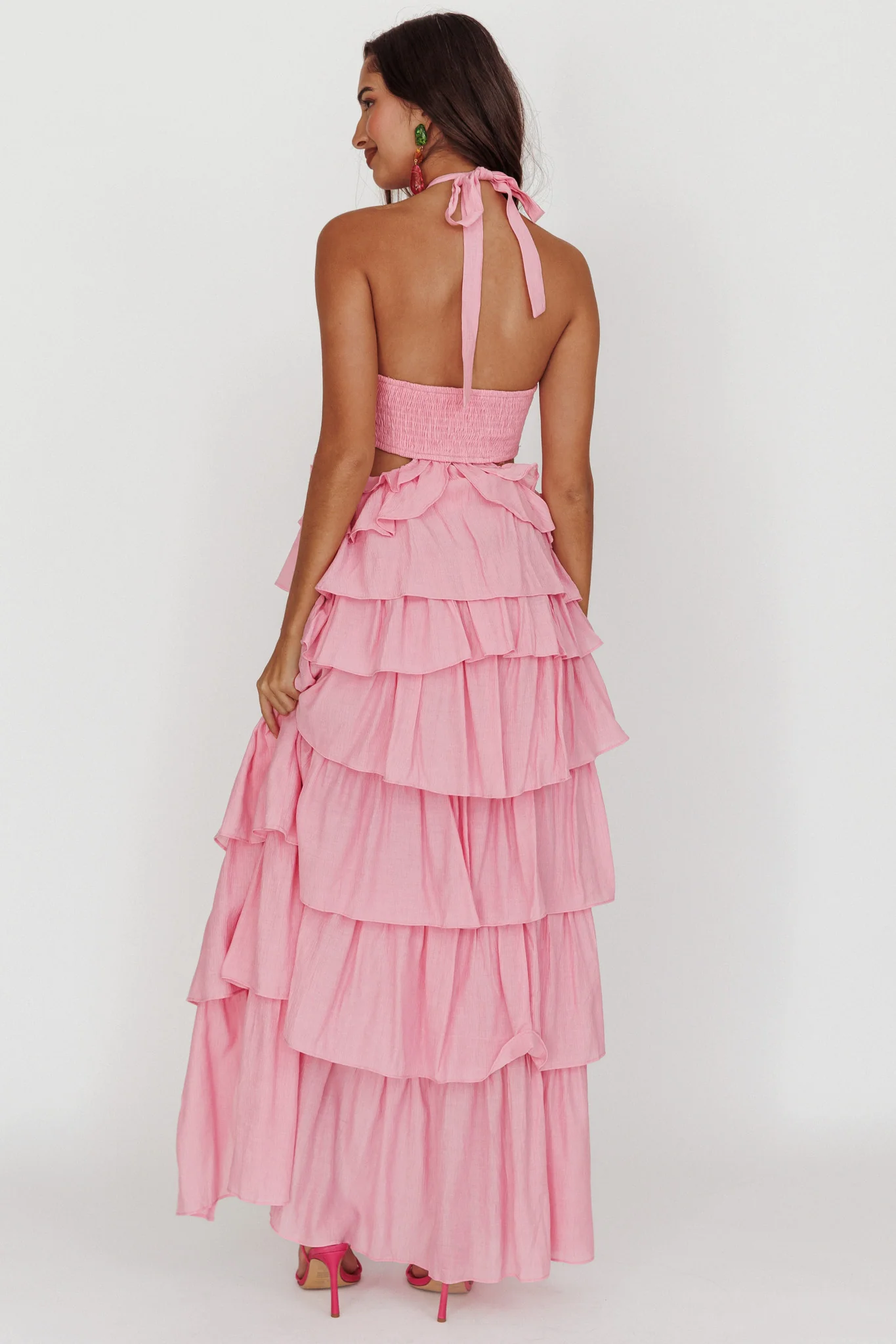 Morpheus Ruffle Halterneck Maxi Dress Pink - Sonourner