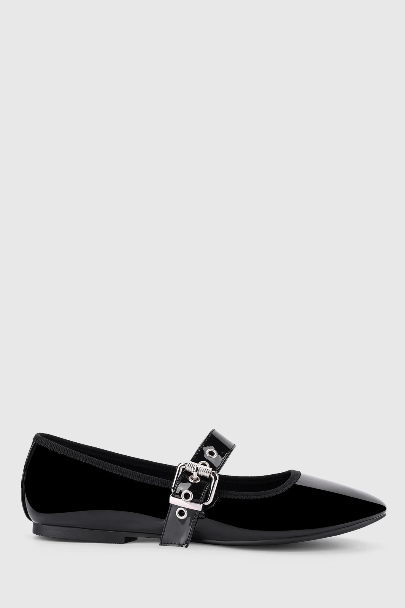 VERALi Banks Buckled Mary-Jane Flats Black Patent - Sonourner