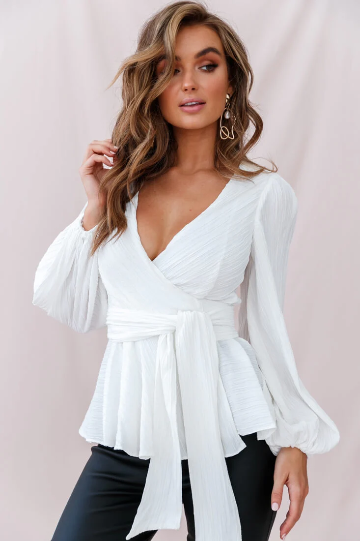 Macy Fit & Flare Wrap Top White - Sonourner