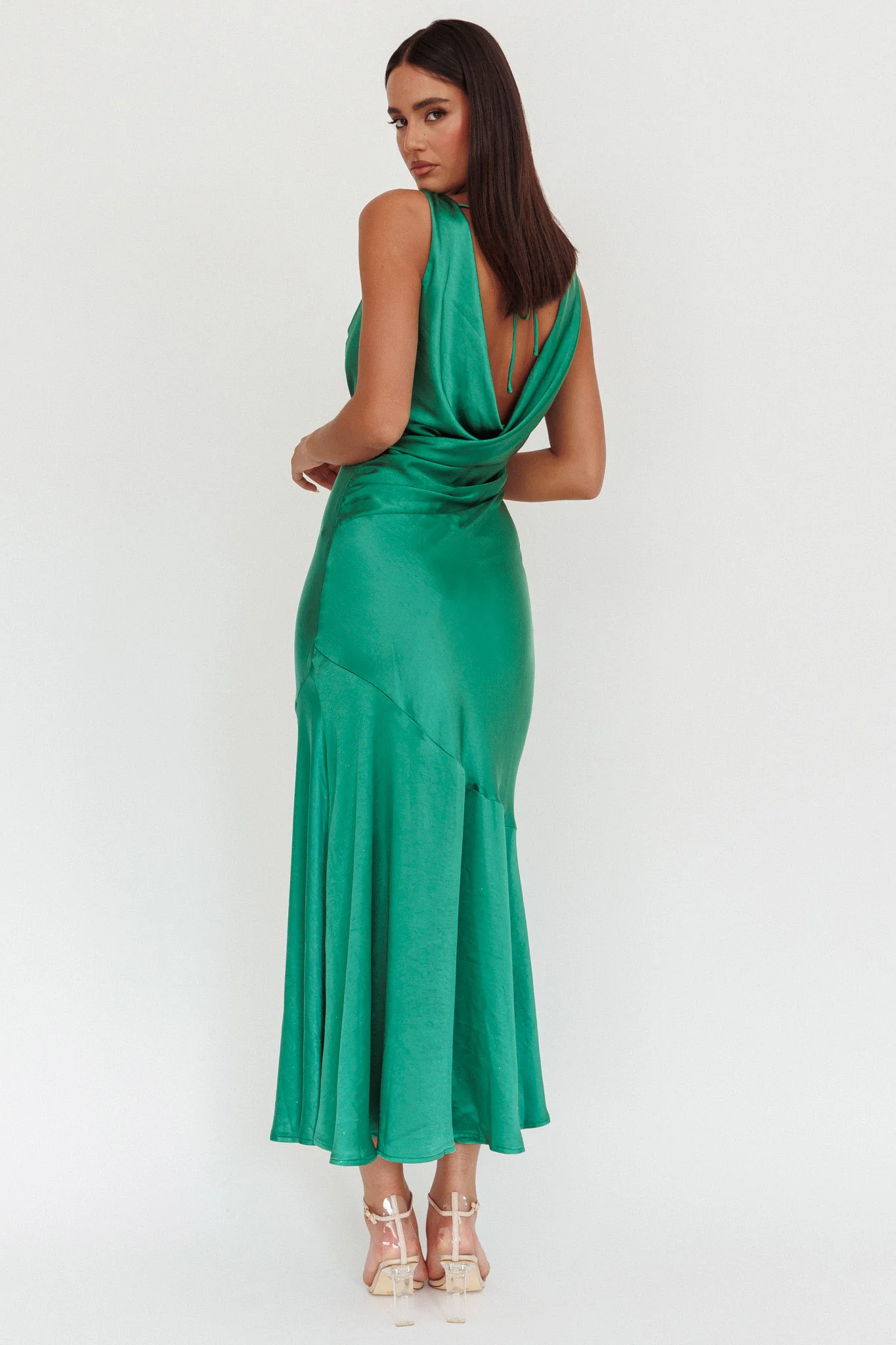 Cecilia Cowl Neck Drape Back Maxi Dress Emerald - Sonourner