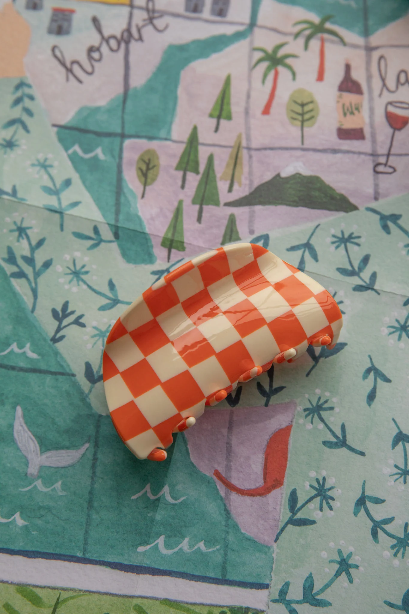 Kitsch Checkered Hair Clip Orange - Sonourner