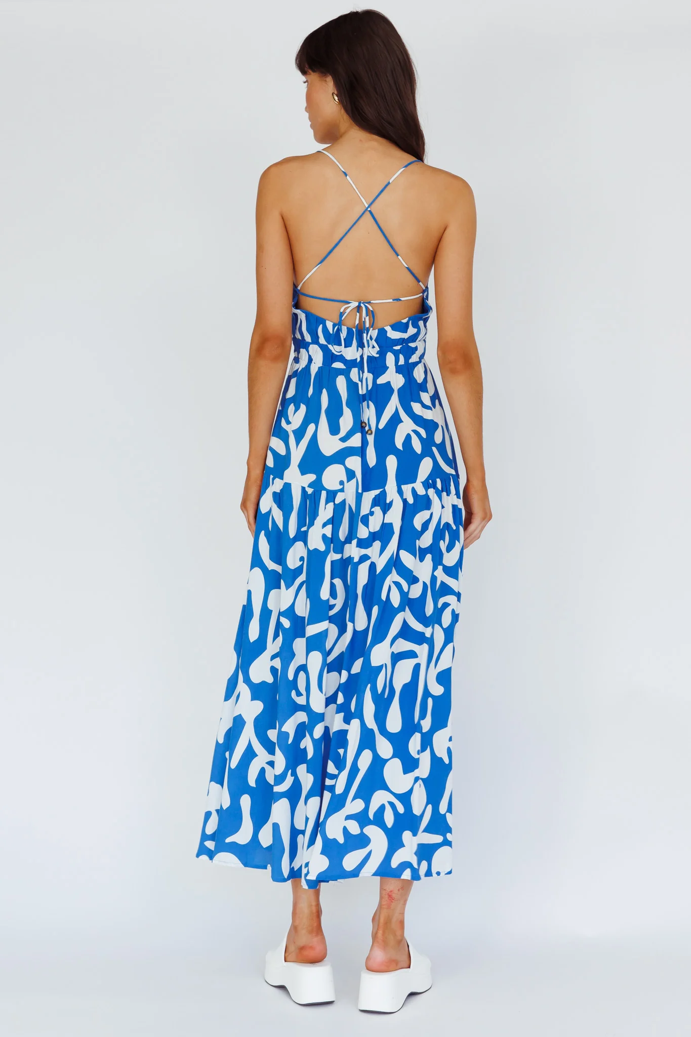 Tiffi Cami Strap Midi Dress Floral Blue - Sonourner