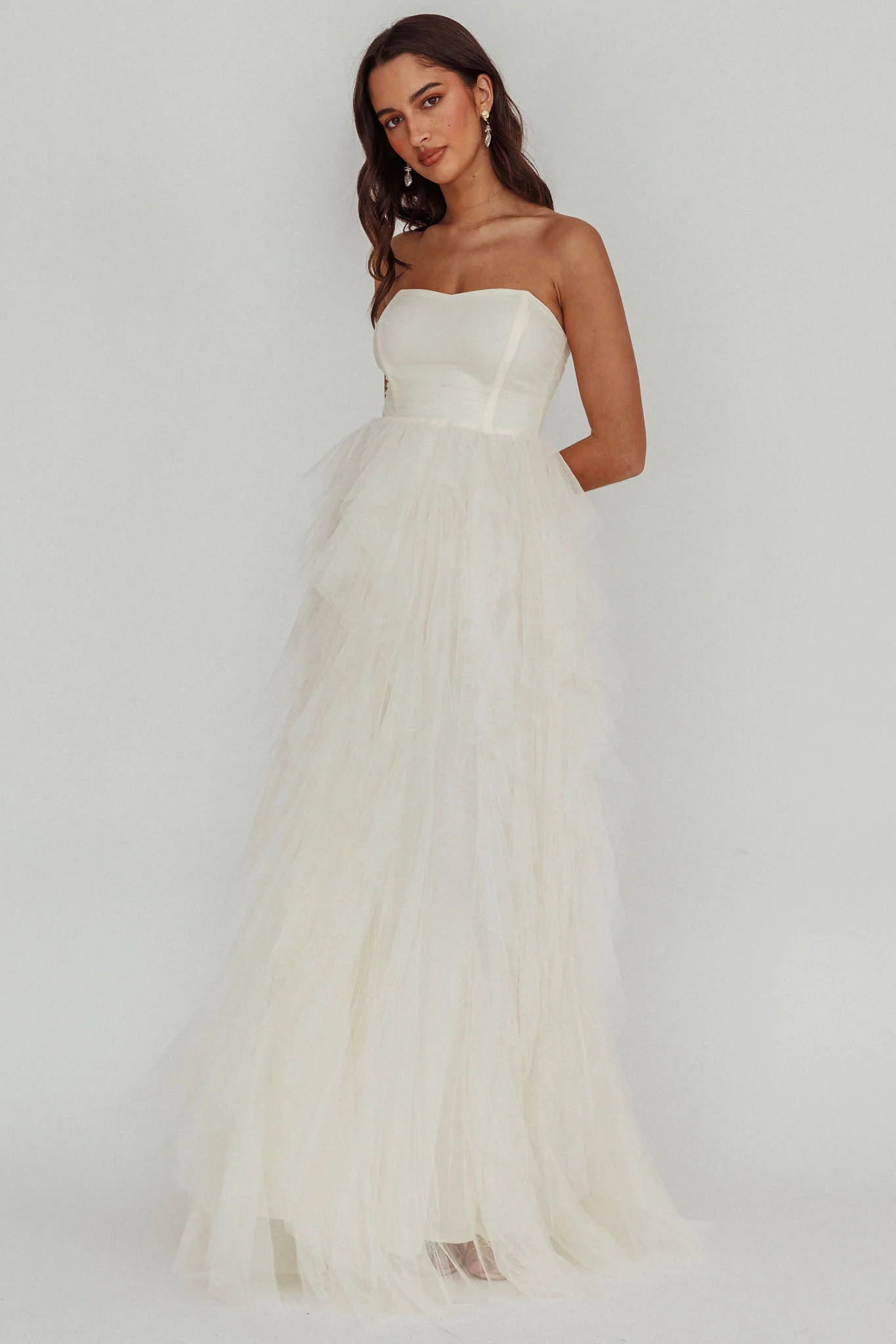 Rori Tulle Cascade Maxi Dress Ivory - Sonourner