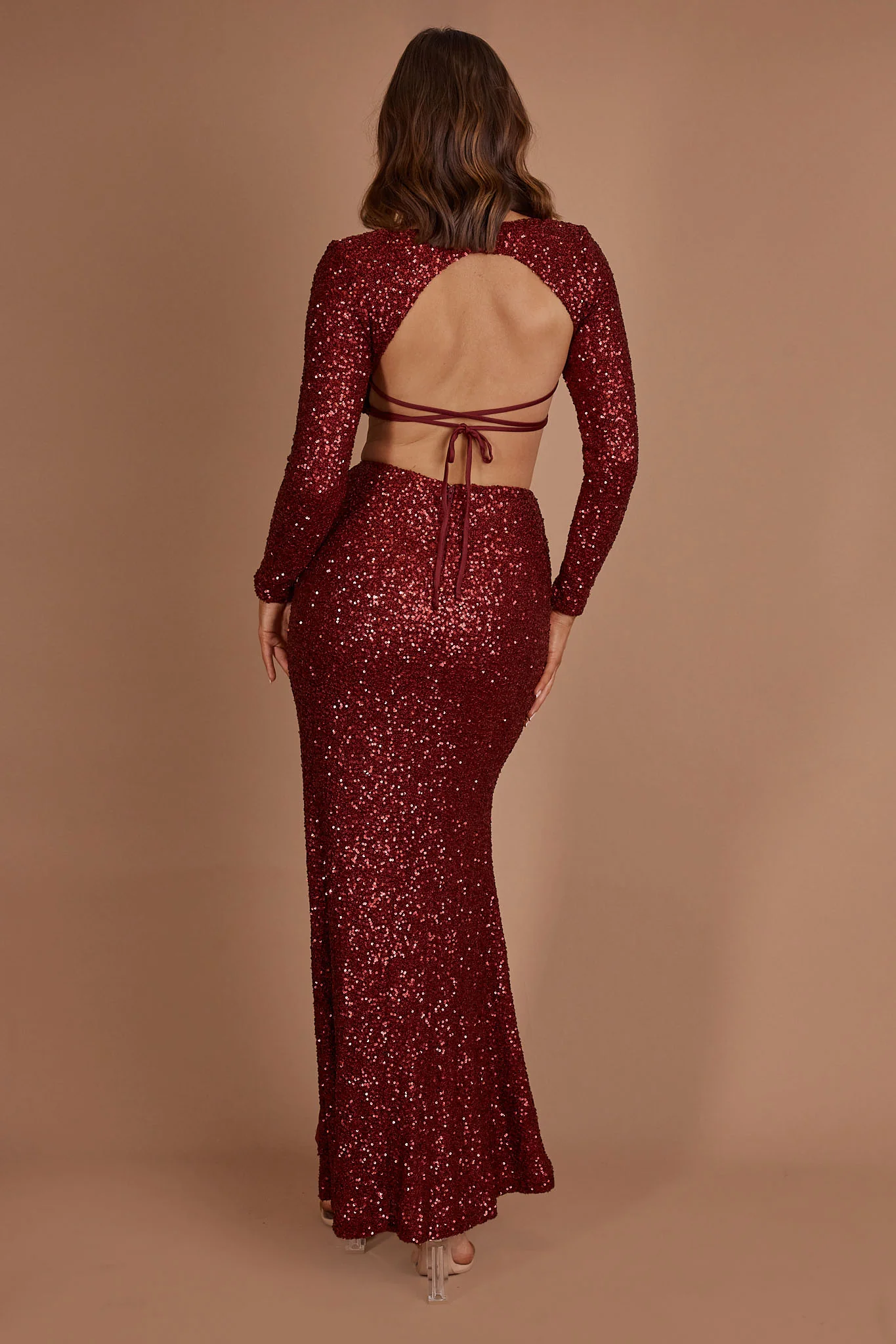 Nights In Monaco Split Sequin Maxi Skirt Burgundy - Sonourner