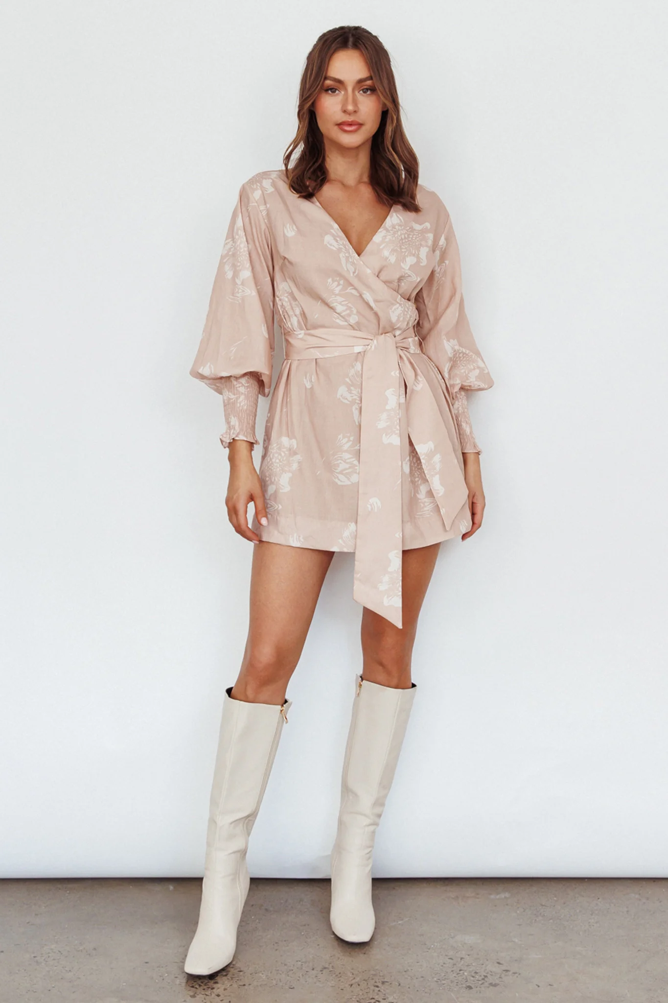 New Wave Long Sleeve Wrap Dress Sand - Sonourner