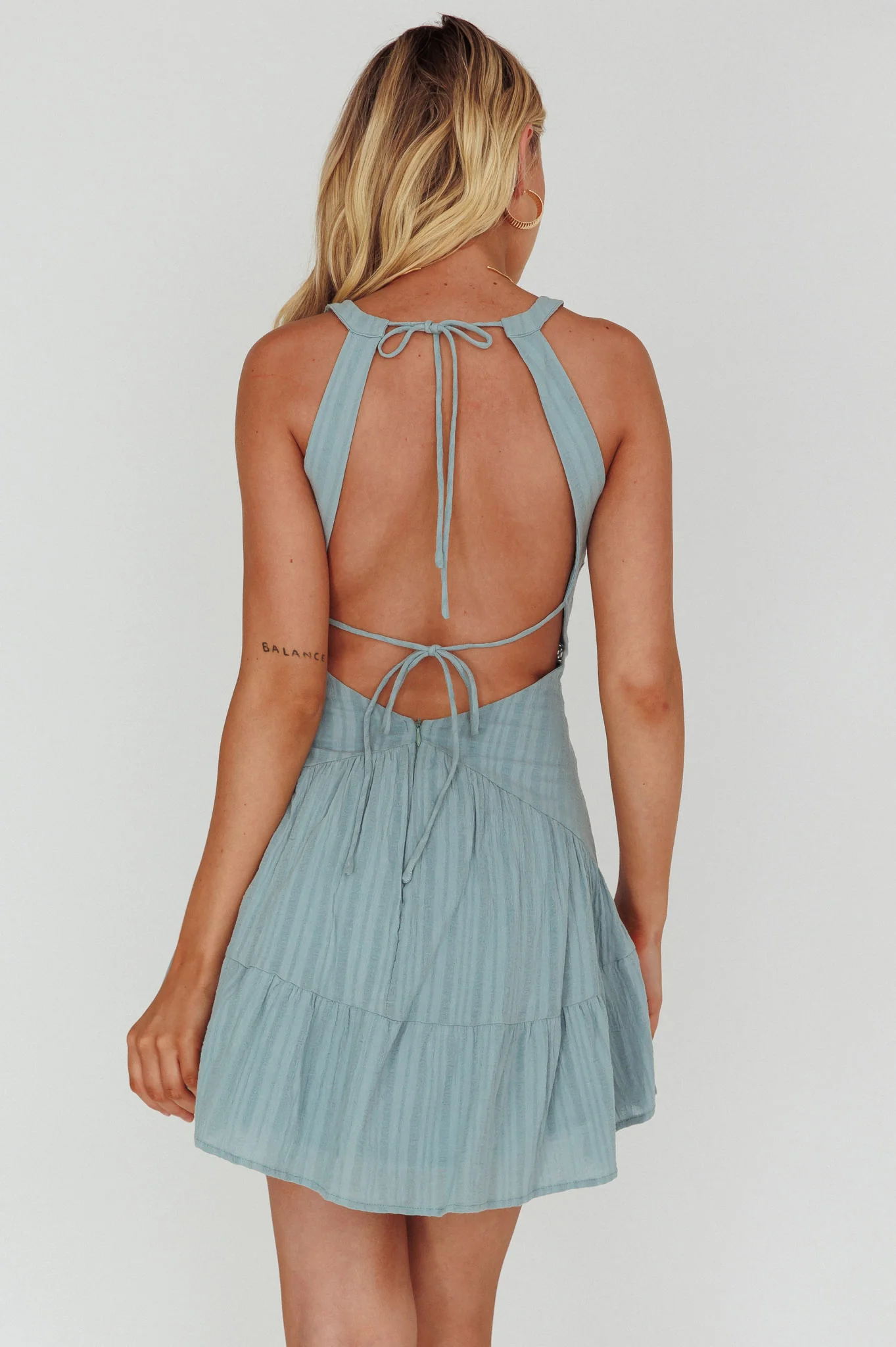 Arisha Open Back A-Line Mini Dress Sage - Sonourner