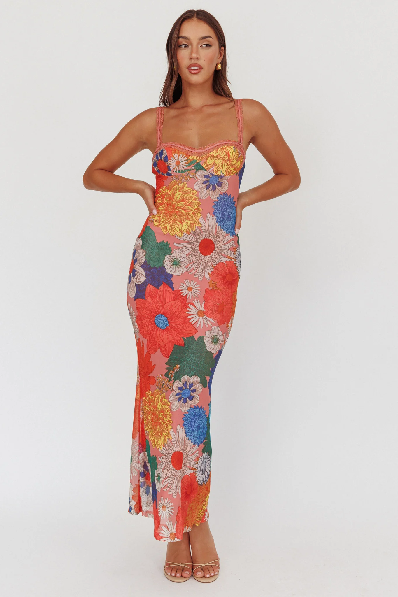 Girl Power Lace Strap Maxi Dress Orange - Sonourner