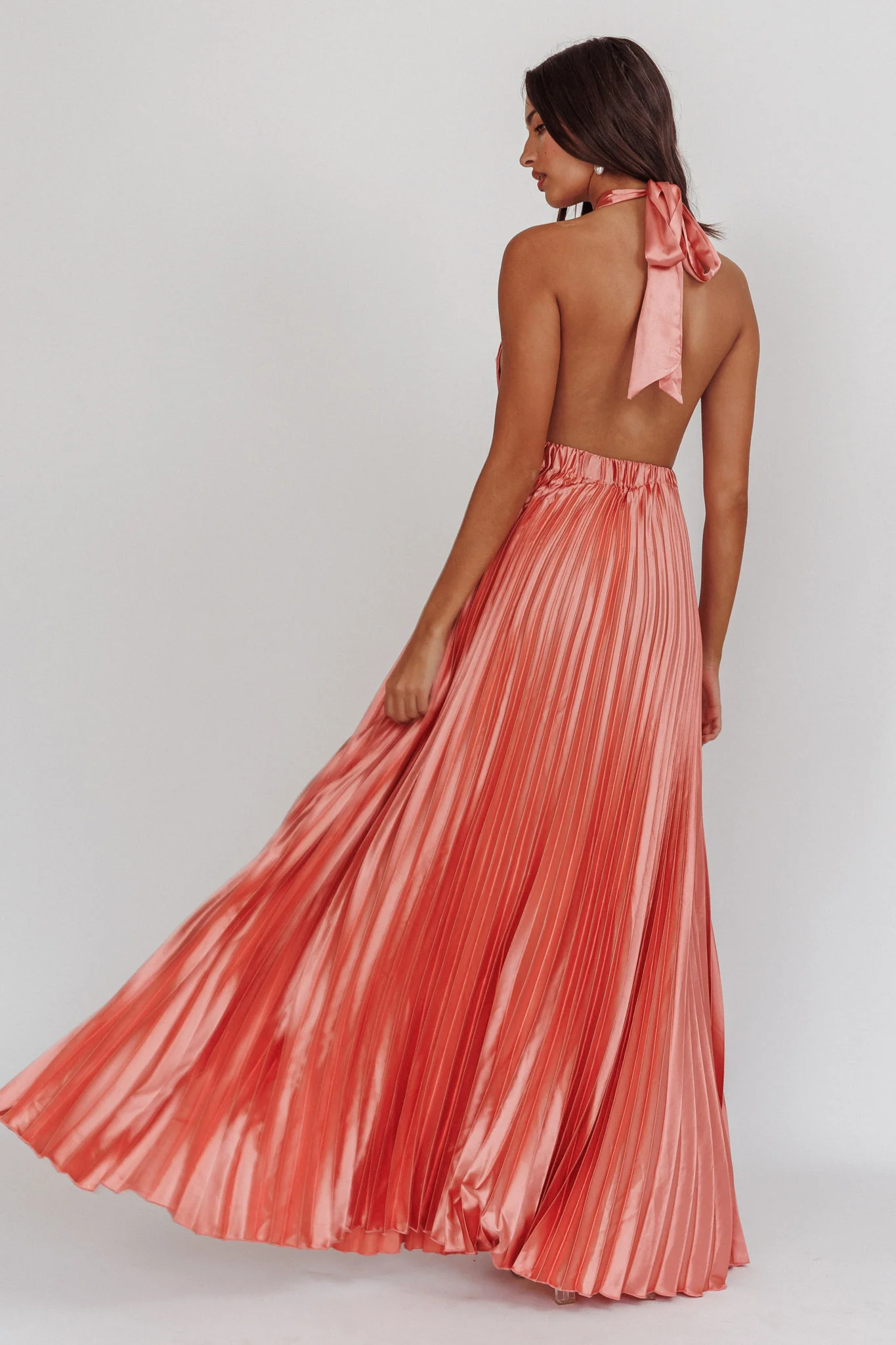 Monarch Pleated Satin Maxi Dress Rose - Sonourner