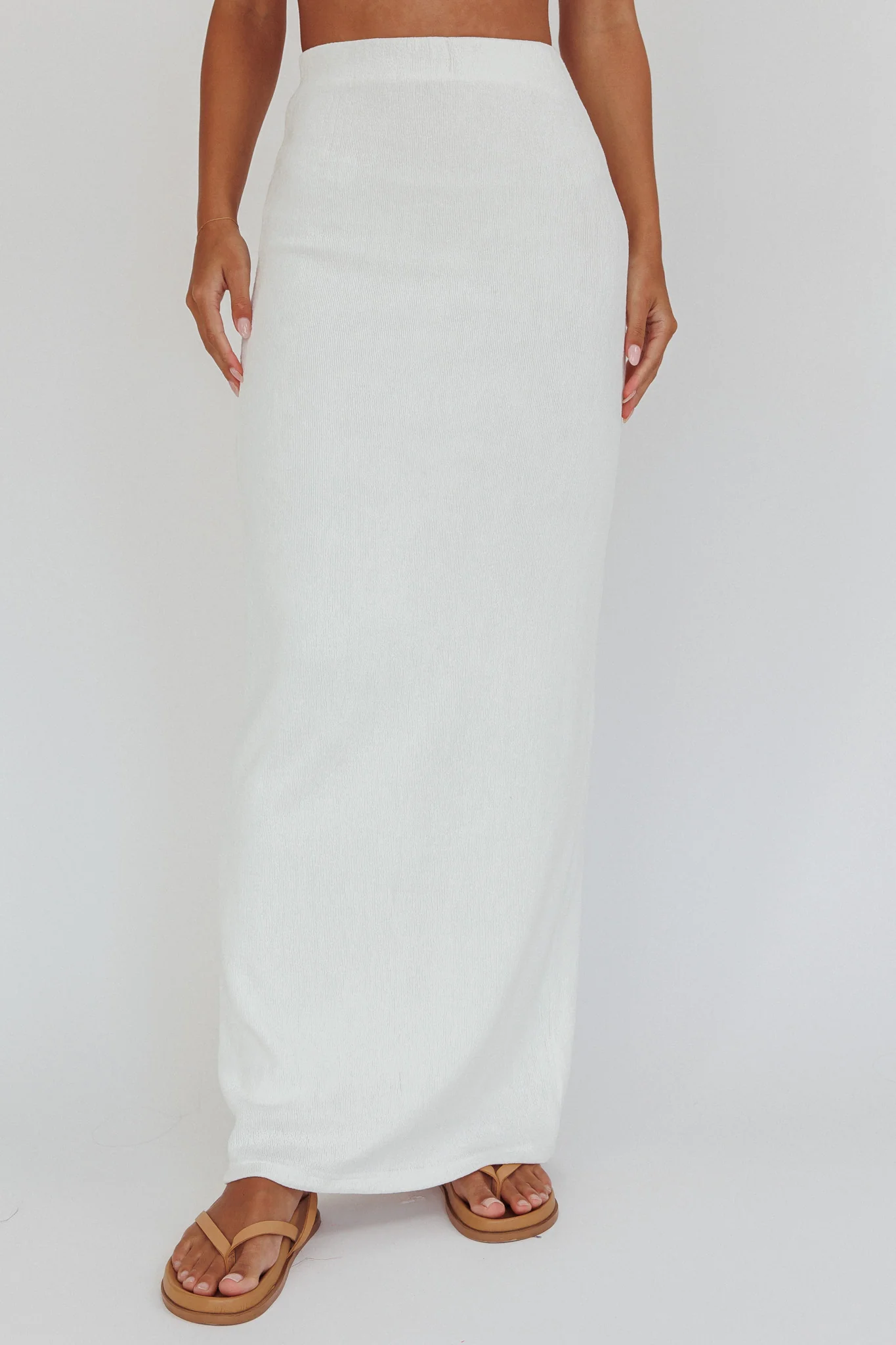 Calculated Ribbed Knit Maxi Skirt White - Sonourner