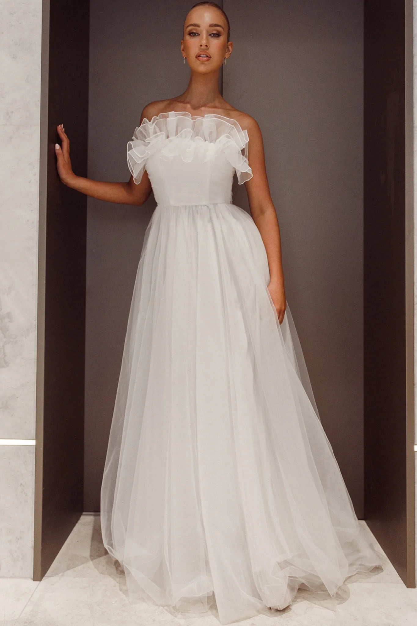 Marietha Organza Frill Maxi Wedding Dress White - Sonourner