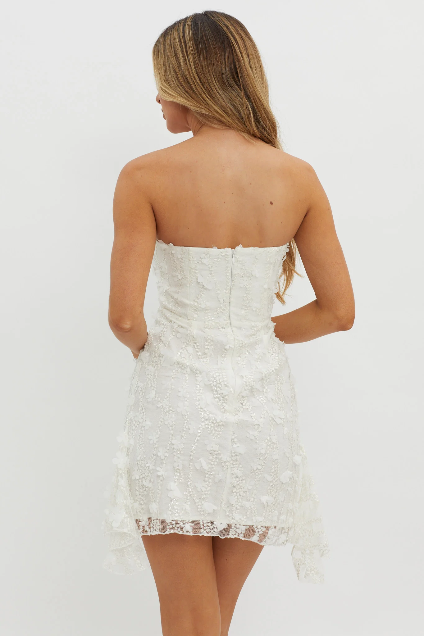 Lacynda Strapless Embellished Mini Dress White - Sonourner