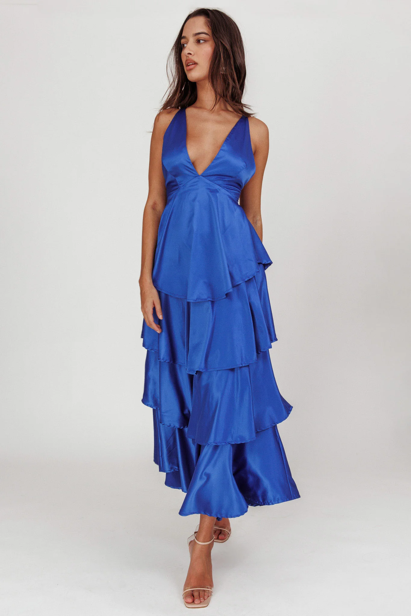 Auguste Tiered Frill Strappy Back Dress Electric Blue - Sonourner