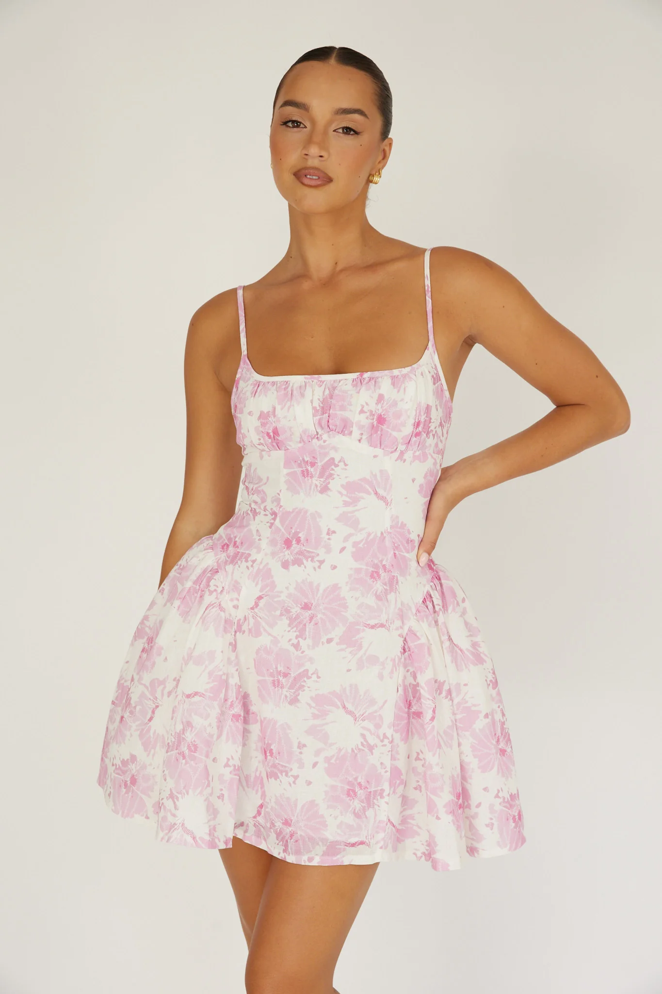 Courting Cami Strap Mini Dress Floral Pink - Sonourner
