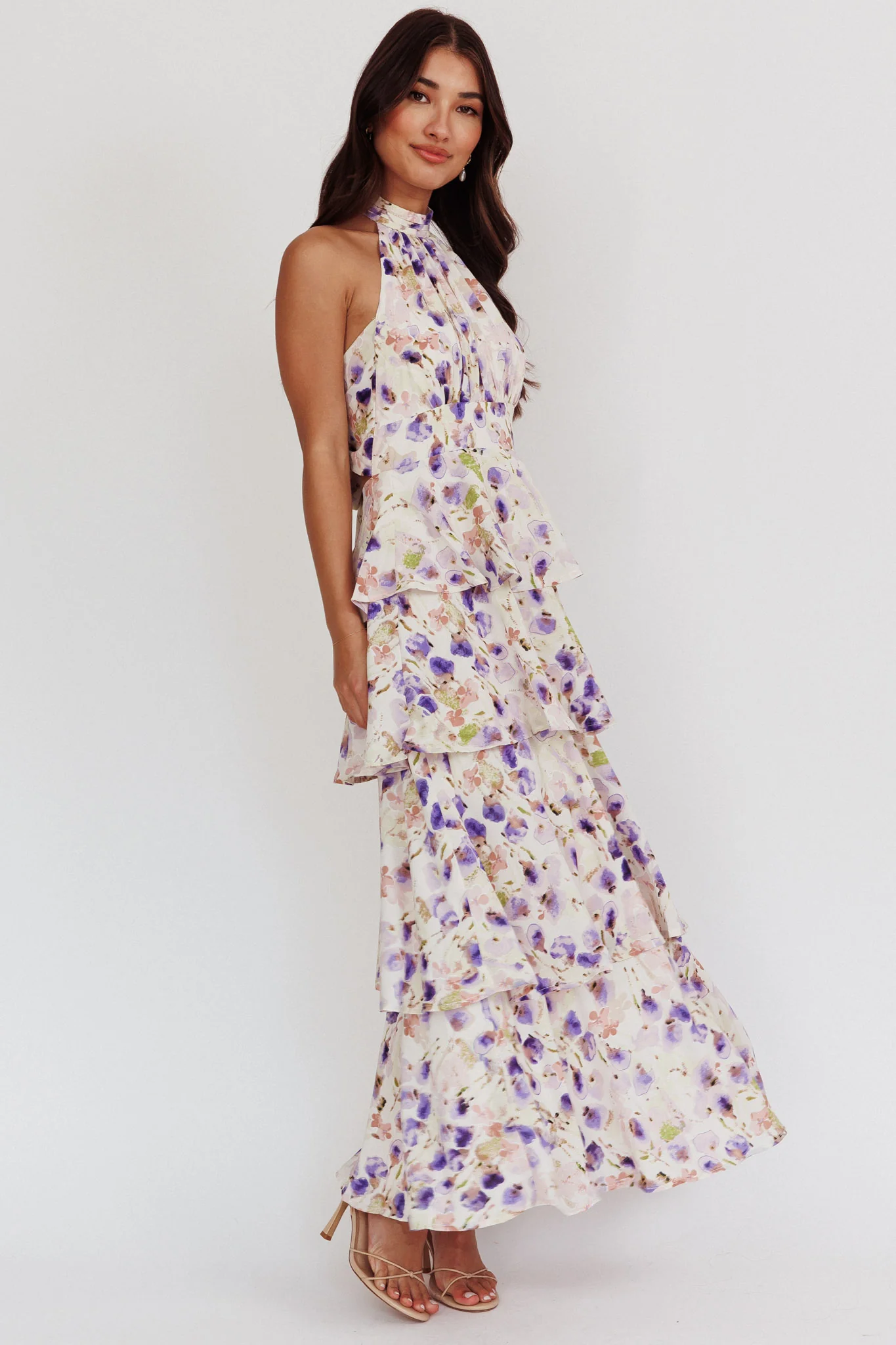 Provence Bloom Tiered Halterneck Dress Blue - Sonourner