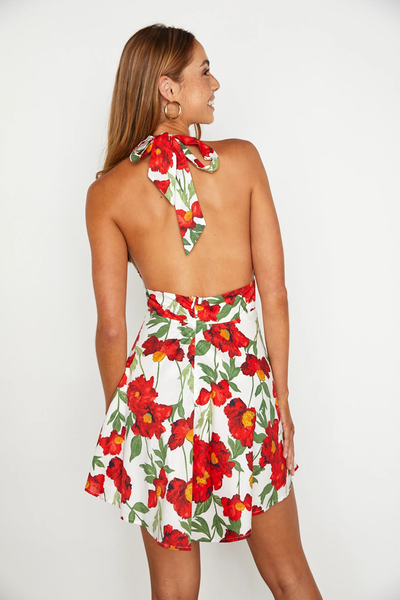 Ariana Halterneck Mini Dress Floral White/Red - Sonourner