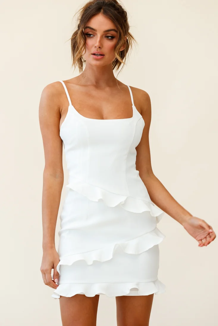 Frilled To Meet You Mini Dress White - Sonourner