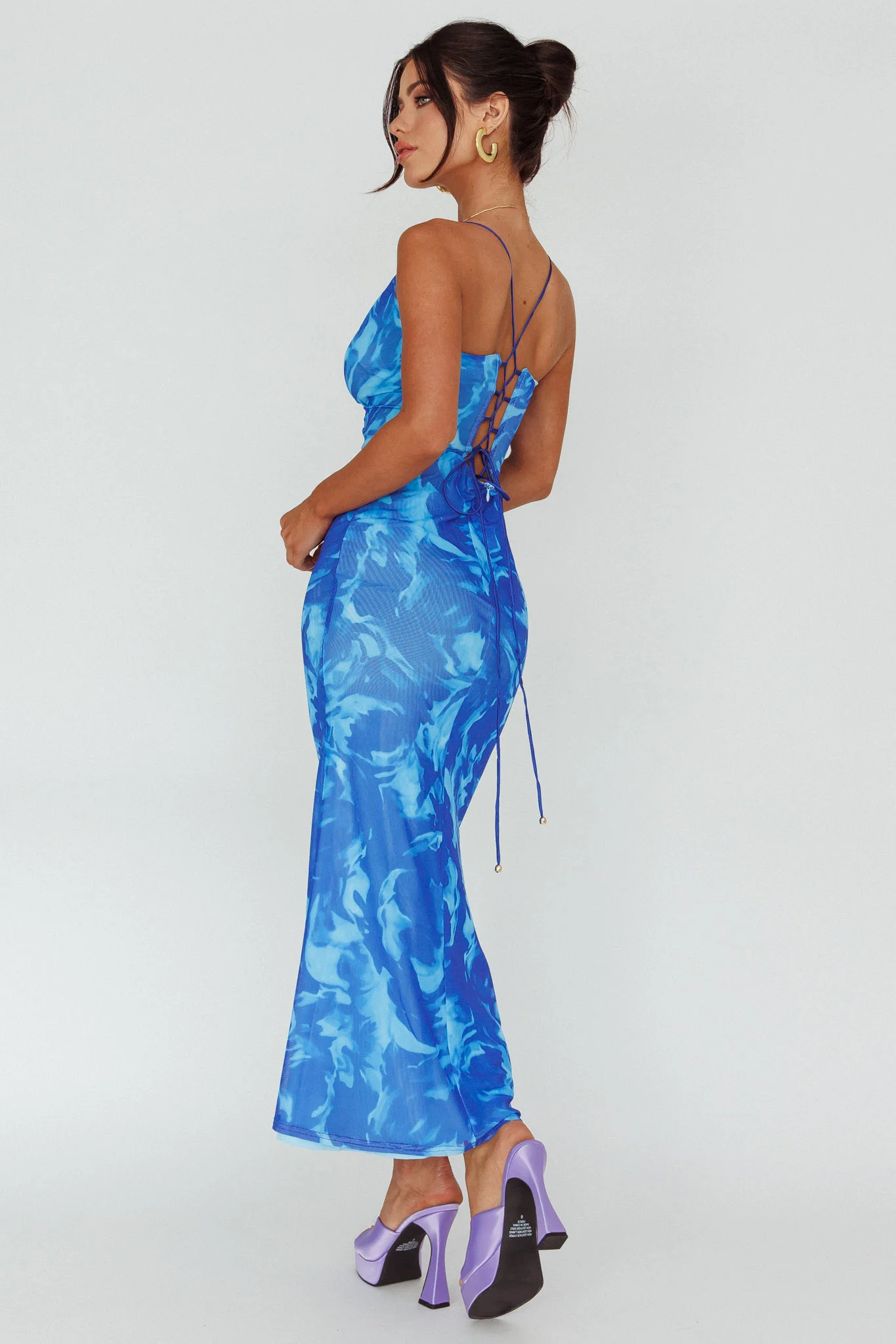 Nouveau U-Neckline Midi Dress Marbled Blue - Sonourner