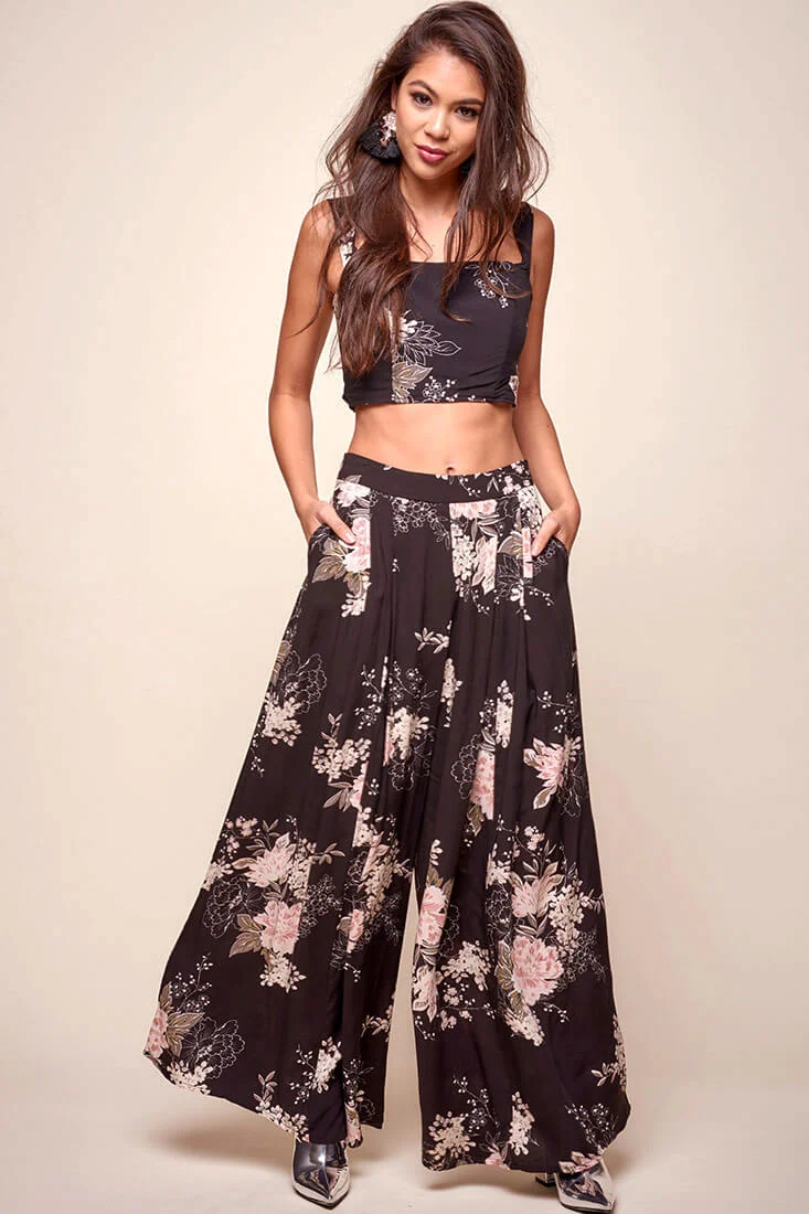 Cicely Floral Crop Top Black - Sonourner