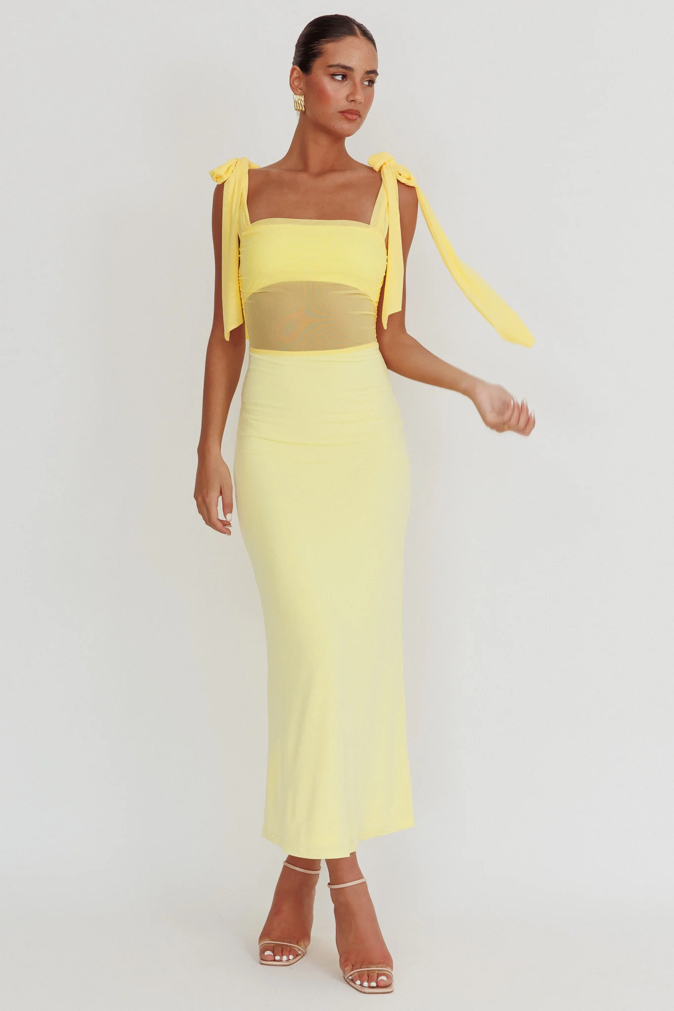 Starry Eyed Mesh Waist Maxi Dress Lemon - Sonourner