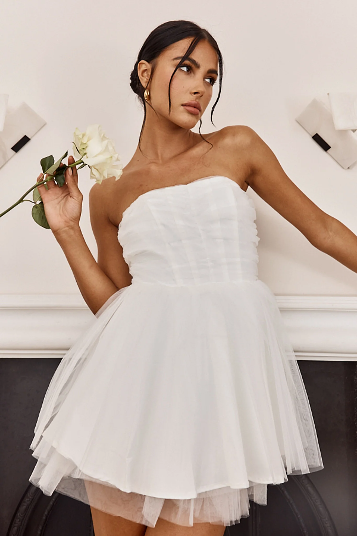 Summerlake Strapless Tulle Mini Dress Off White - Sonourner