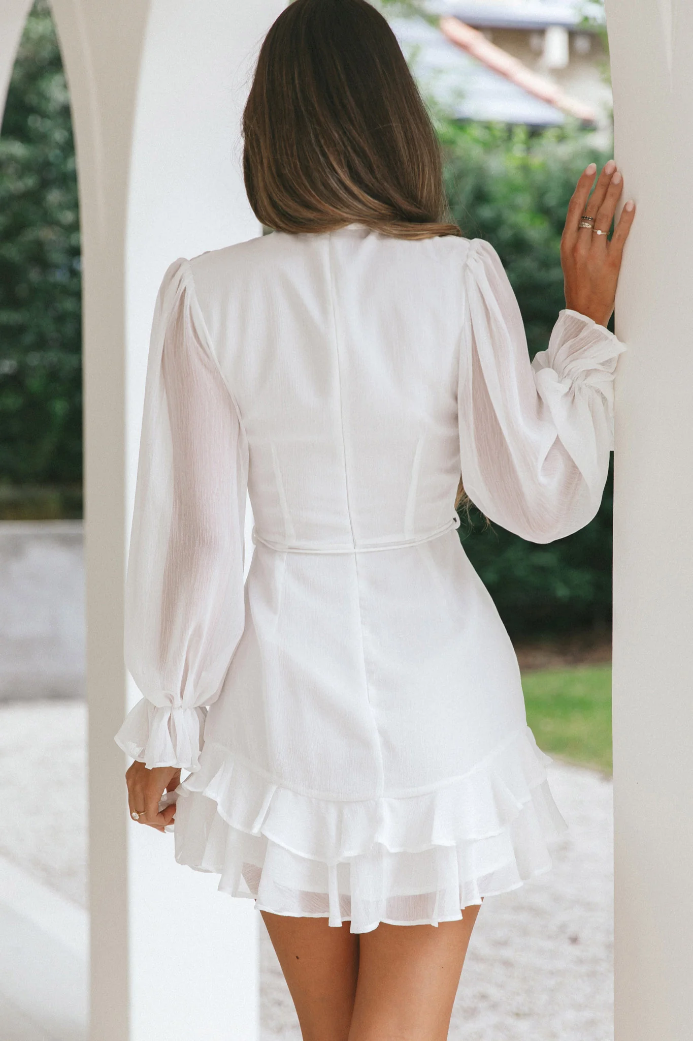 Lark High Neck Balloon Sleeve Dress White - Sonourner