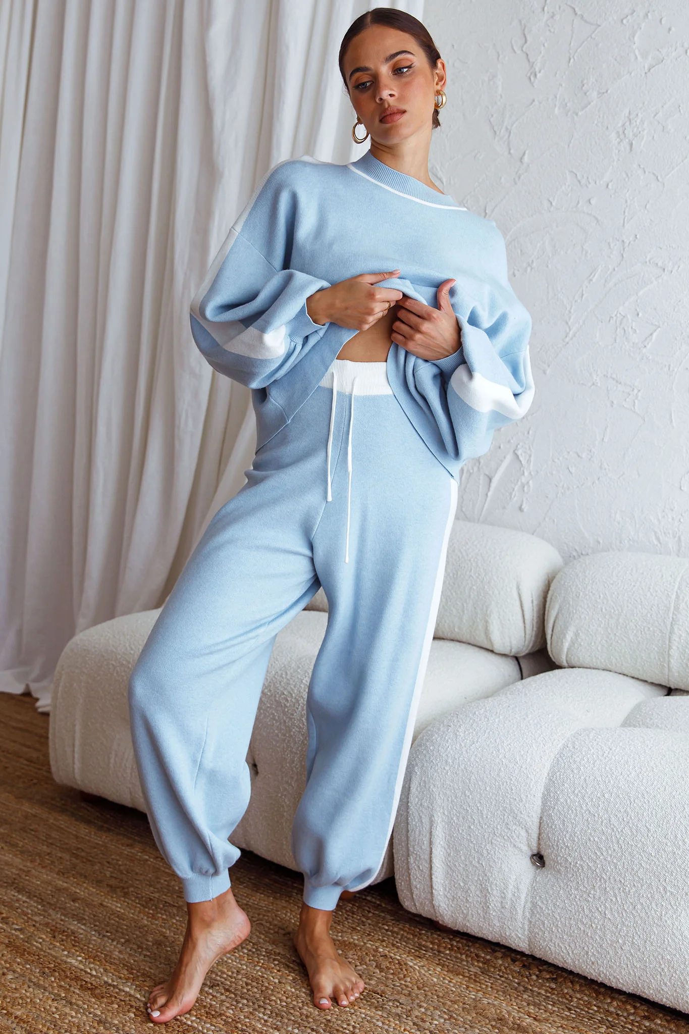 Take Me Back Brushed Knit Jogger Pants Blue - Sonourner