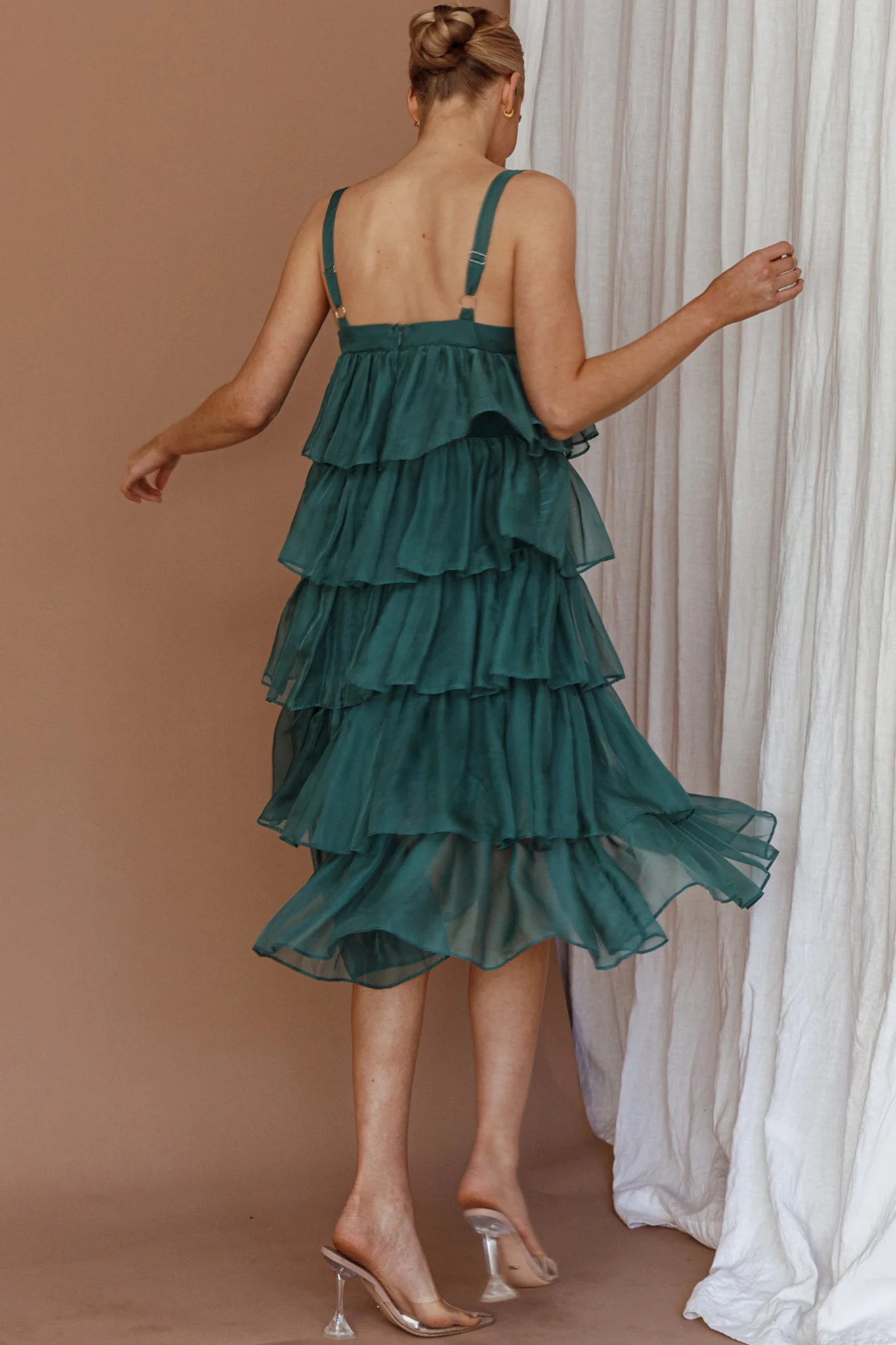 Merry Layered Frill Midi Dress Turtle Green - Sonourner