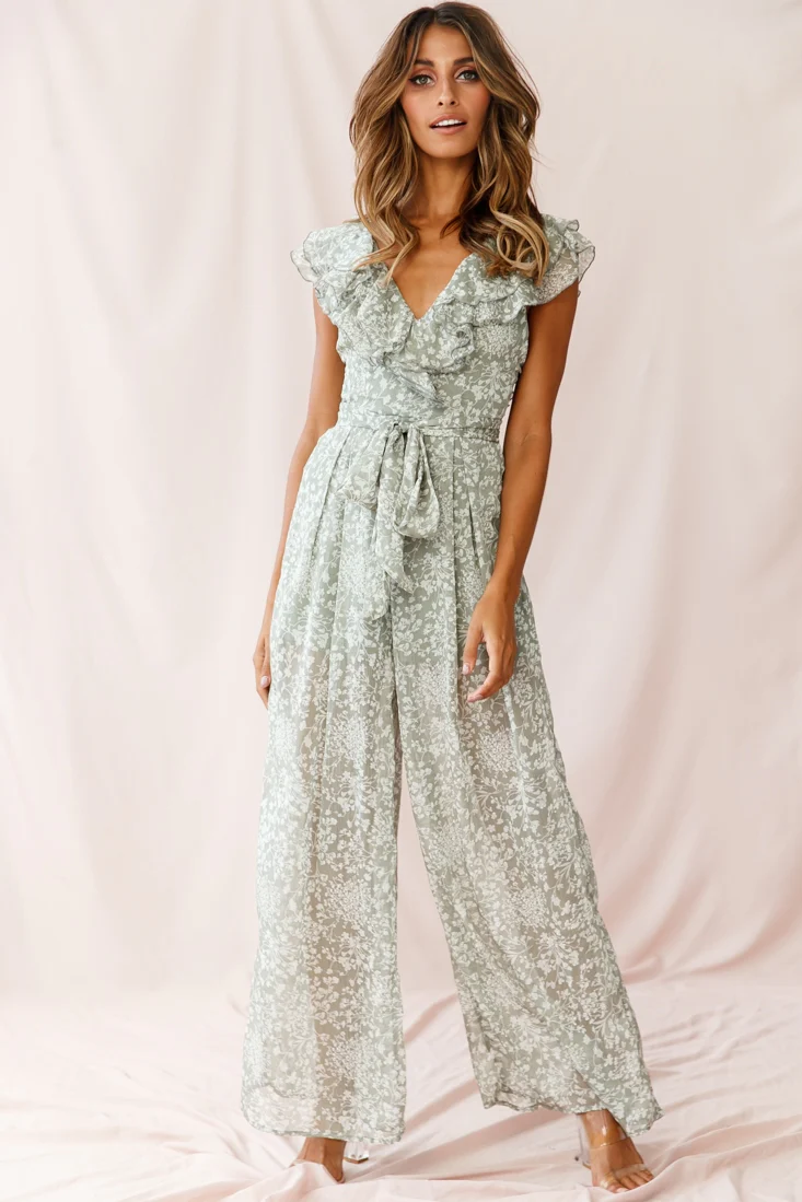 Marcia Ruffle Strap Wide Leg Jumpsuit Olive - Sonourner