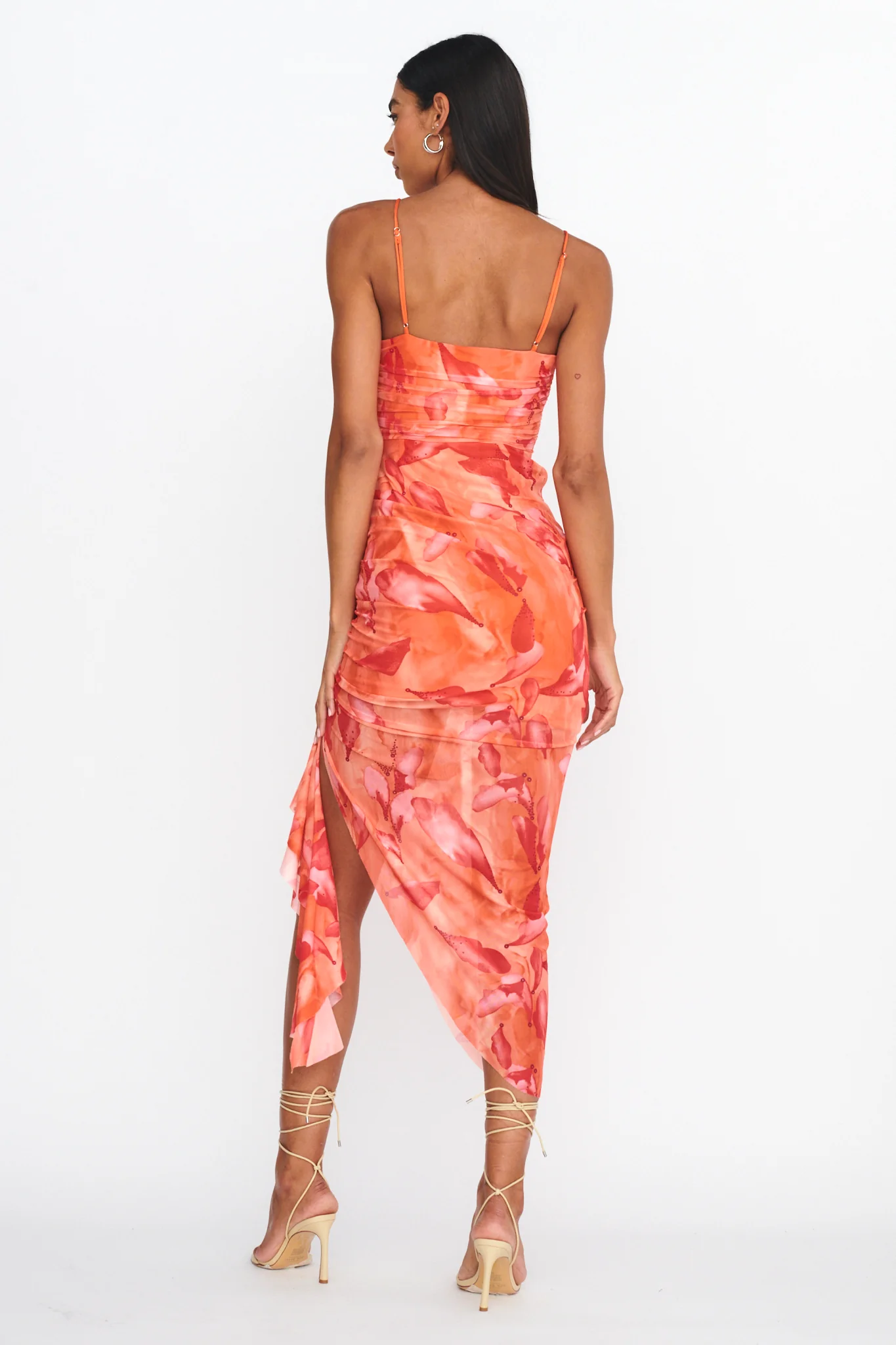 Your Destiny Ruched Asymmetrical Hem Dress Orange - Sonourner