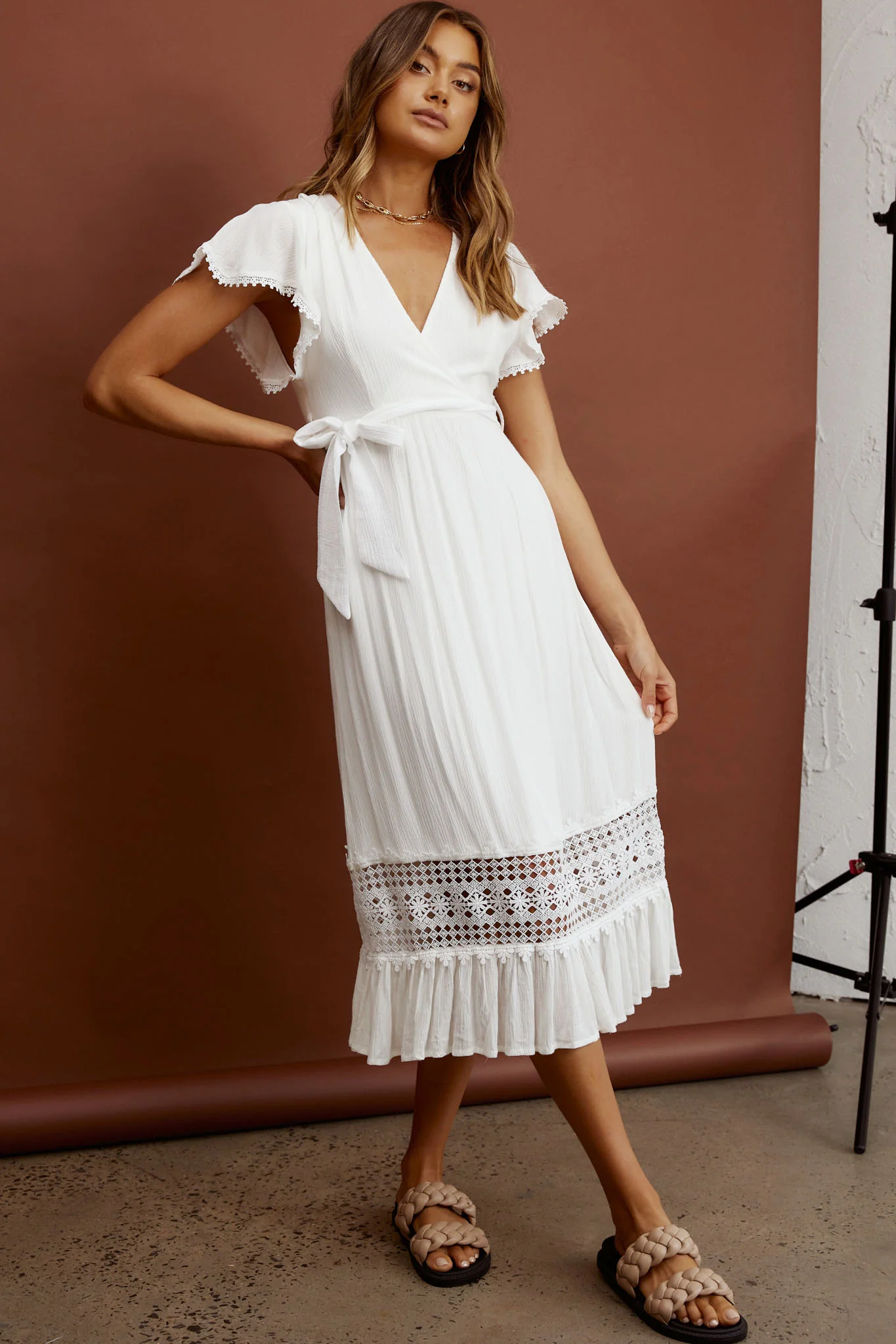 Zephyr Waist Tie Midi Dress White - Sonourner