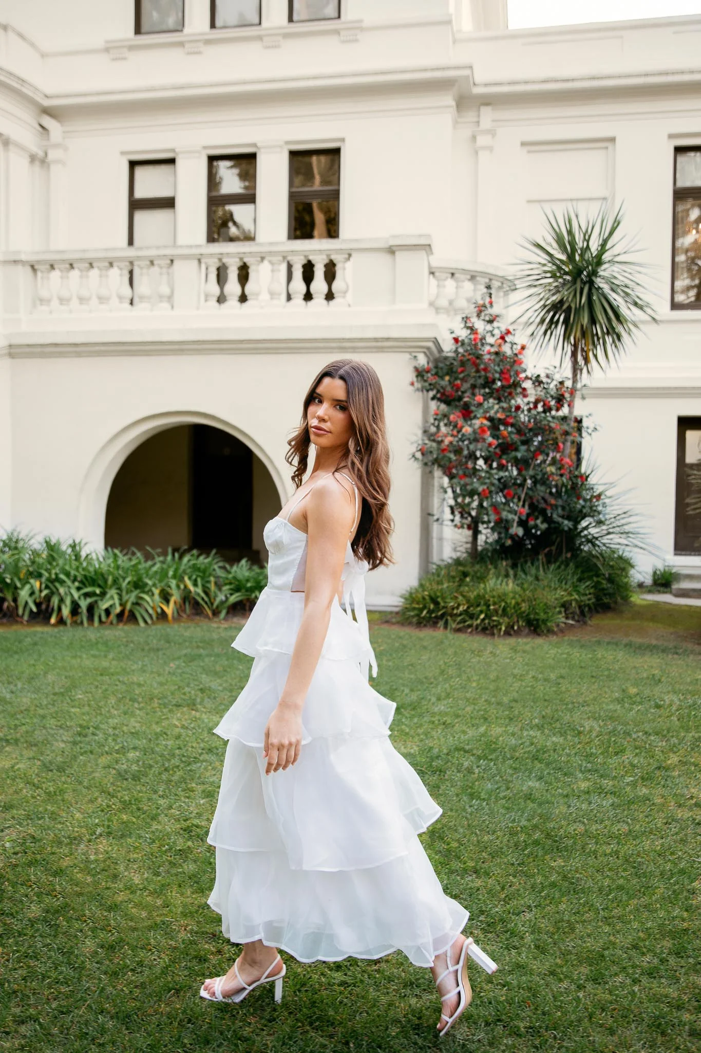 Provence Bloom Tiered Midi Dress White - Sonourner