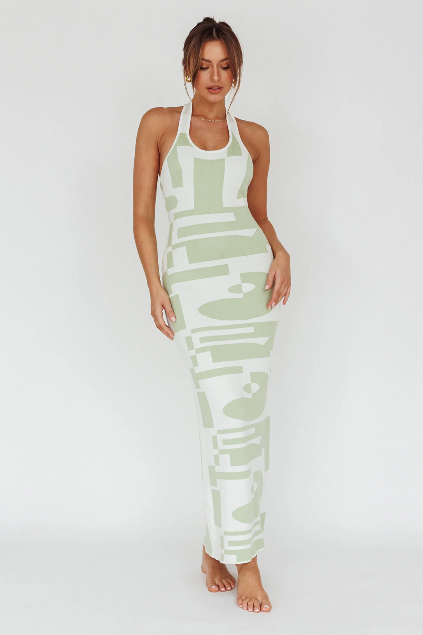 Desert Daze Halterneck Knit Dress Sage - Sonourner