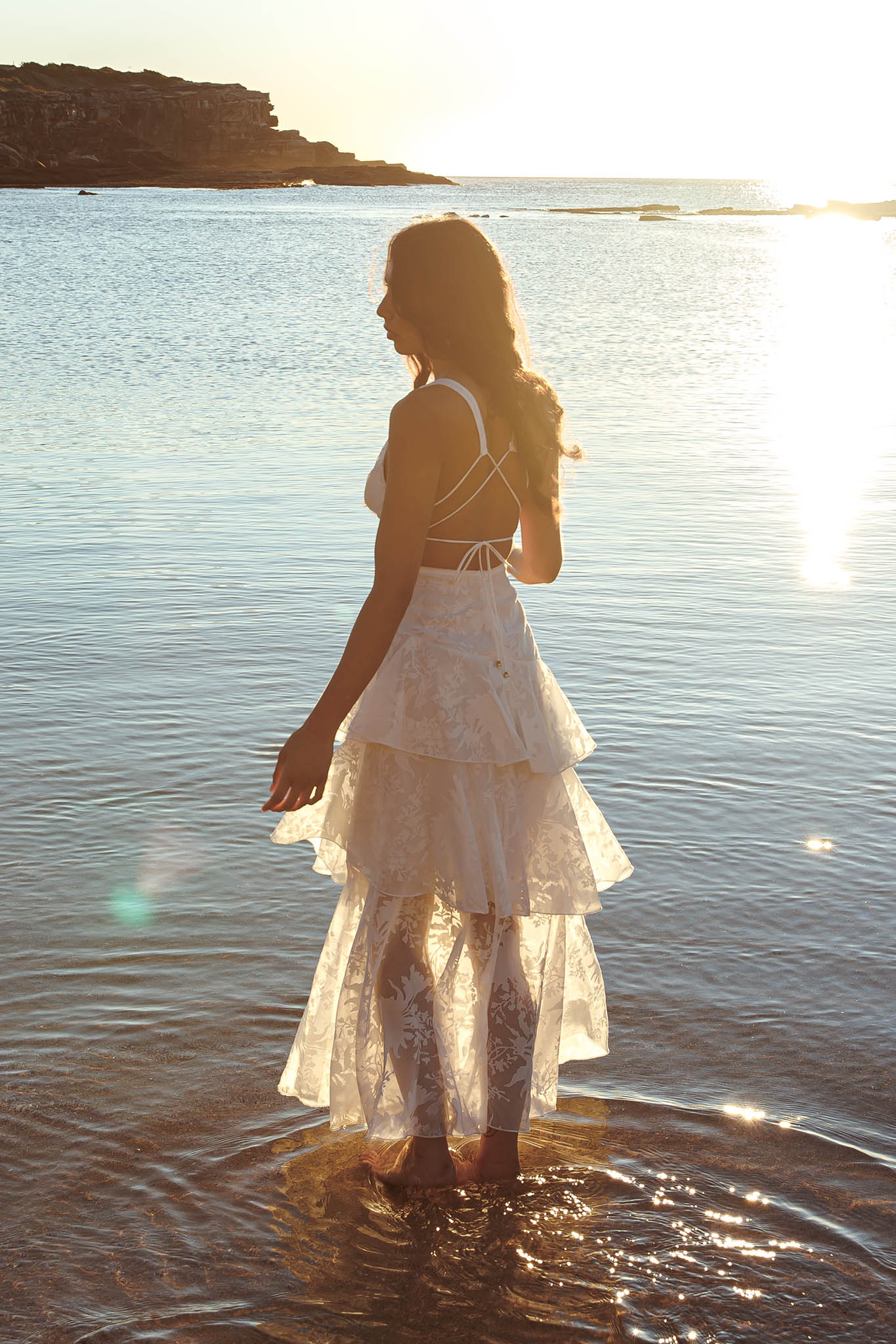 Veda Strappy Back Ruffle Chiffon Maxi Dress White - Sonourner