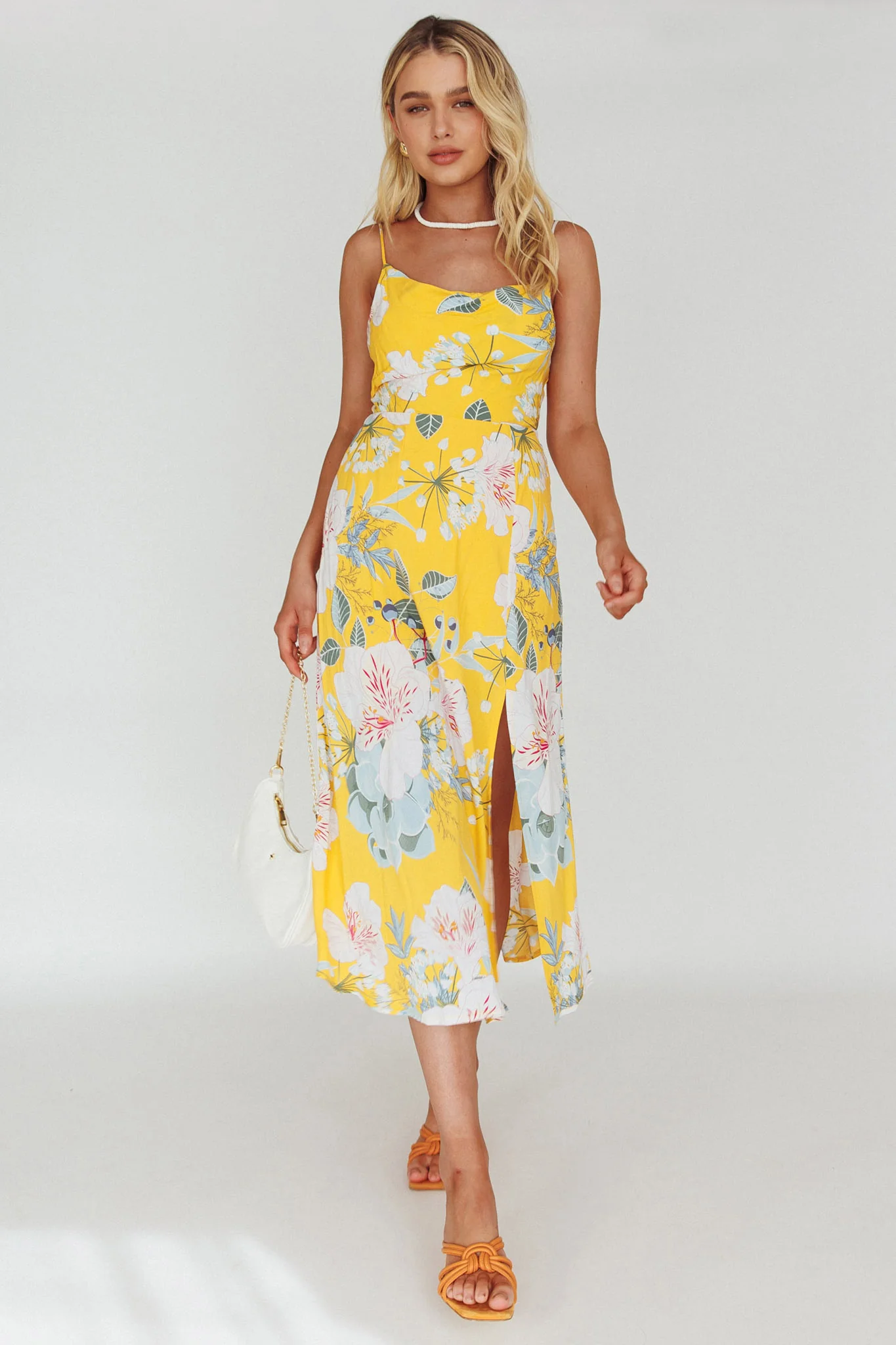 Suki Front Split Midi Dress Lily Mustard - Sonourner