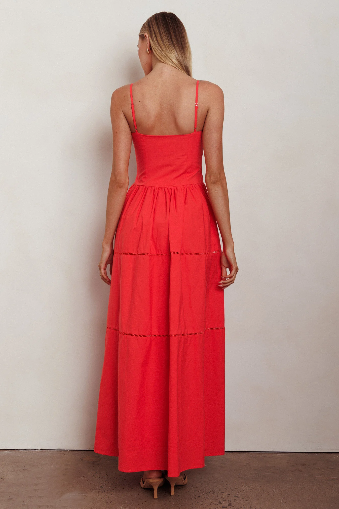 Heavenly Glow Gathered Bust A-Line Maxi Dress Red - Sonourner