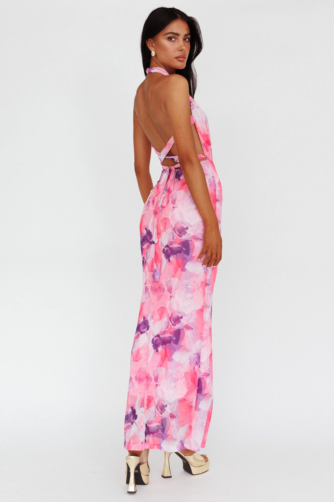 Janika Halterneck Maxi Dress Floral Pink - Sonourner