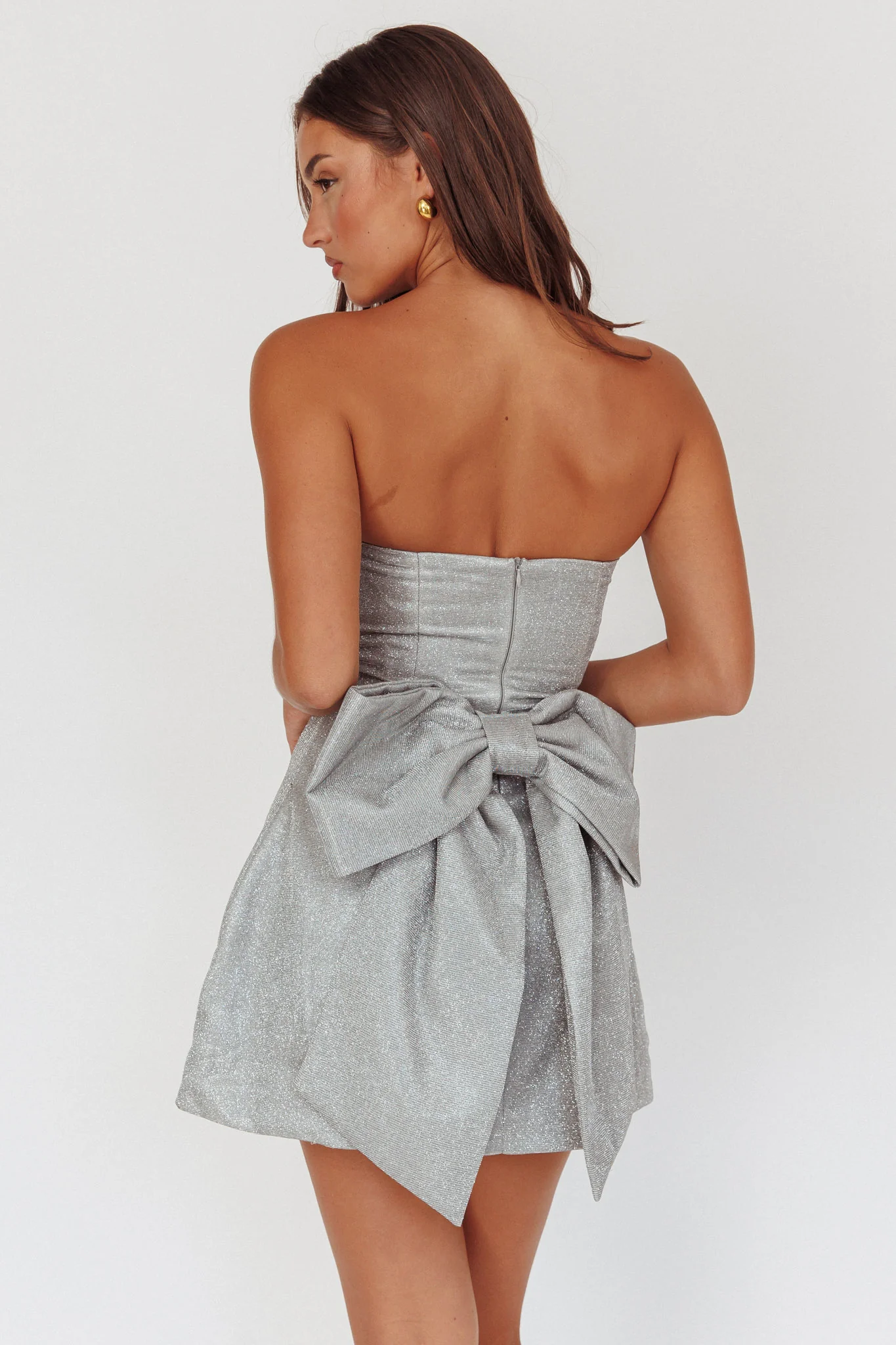 Melodic Bow Back Mini Dress Silver - Sonourner
