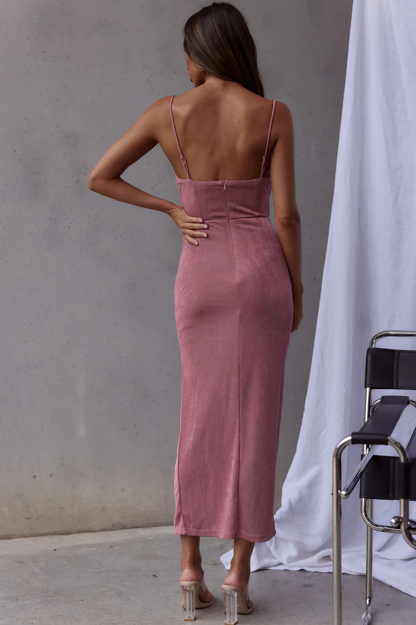 Frieda Cowl Neck Front Split Midi Dress Mauve - Sonourner