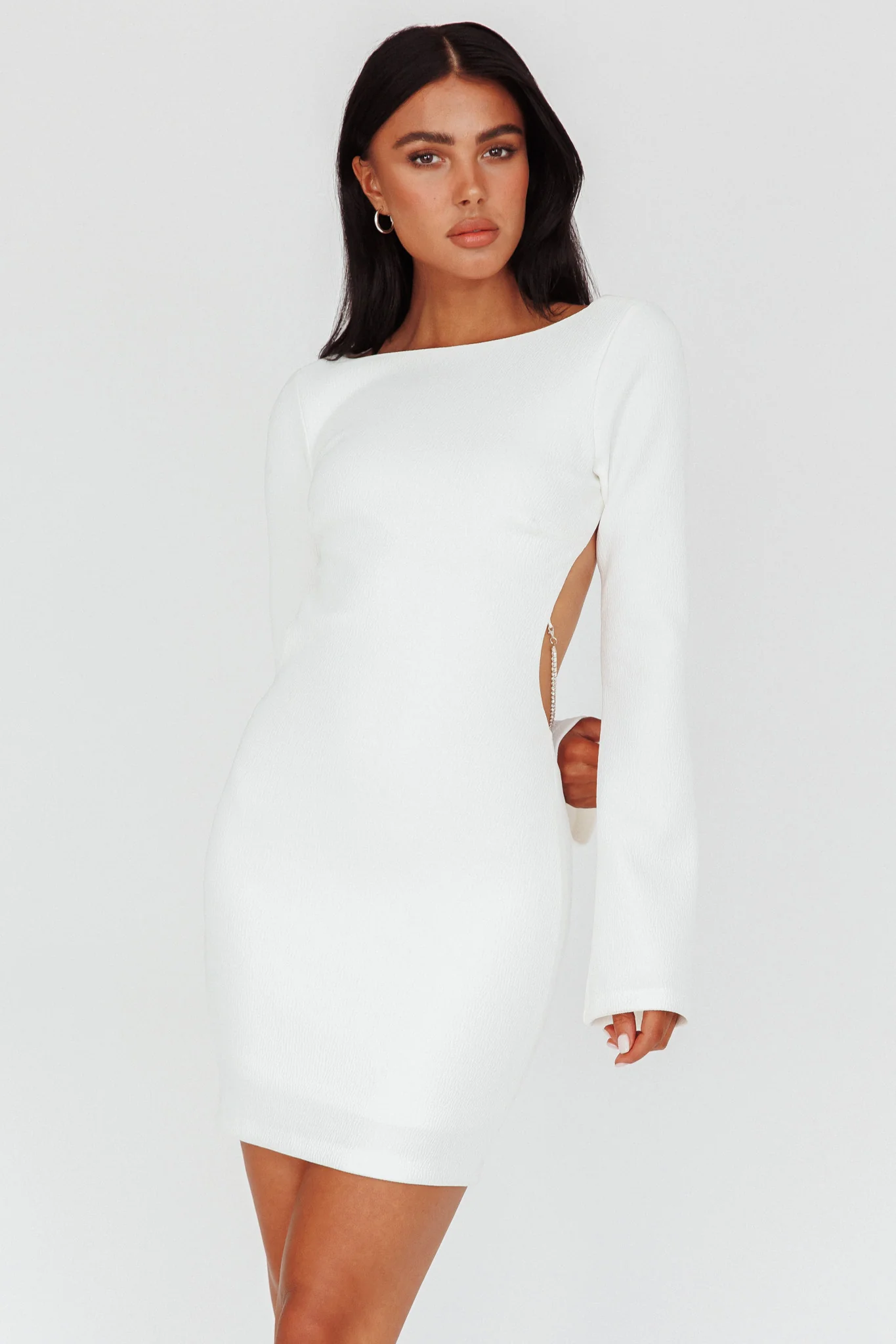 Lakshmi Long Sleeve Open Back Mini Dress White - Sonourner