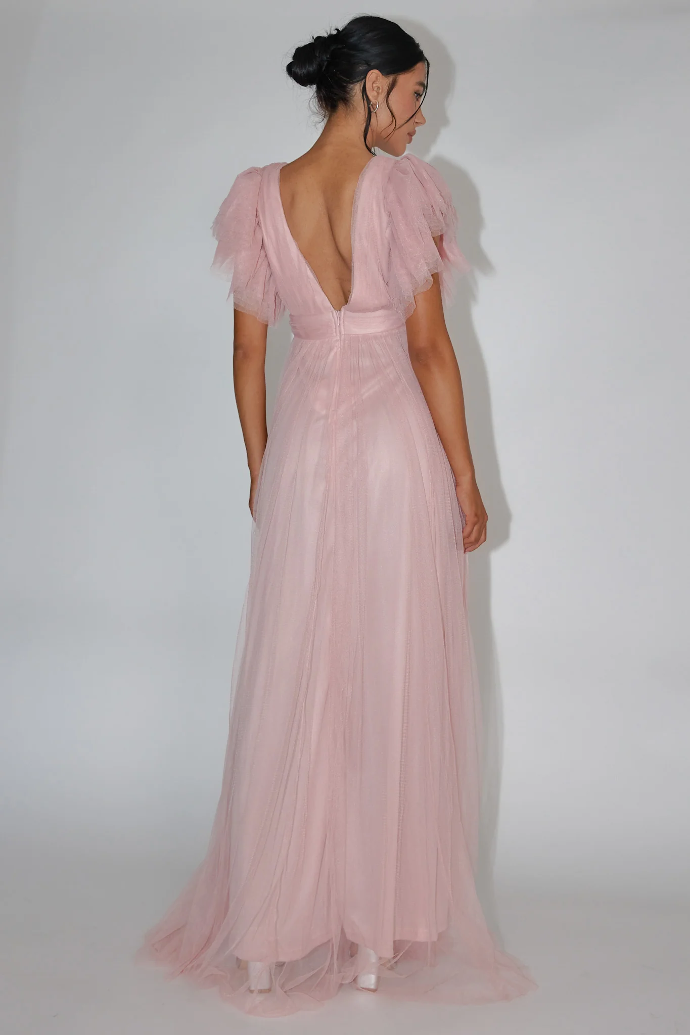 Heaven's Love Deep V-Neck Tulle Maxi Dress Blush - Sonourner