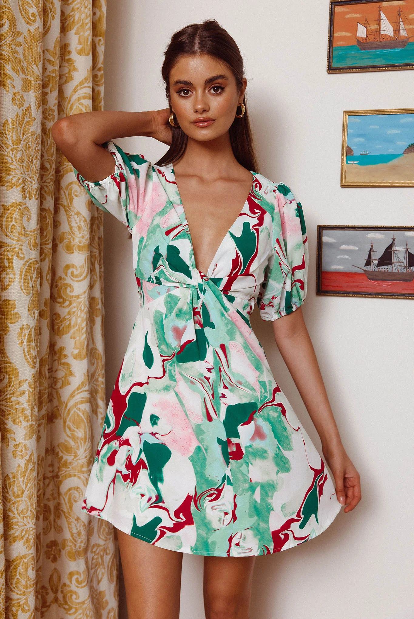 Anakin Twist Bust Mini Dress Swirl Green - Sonourner