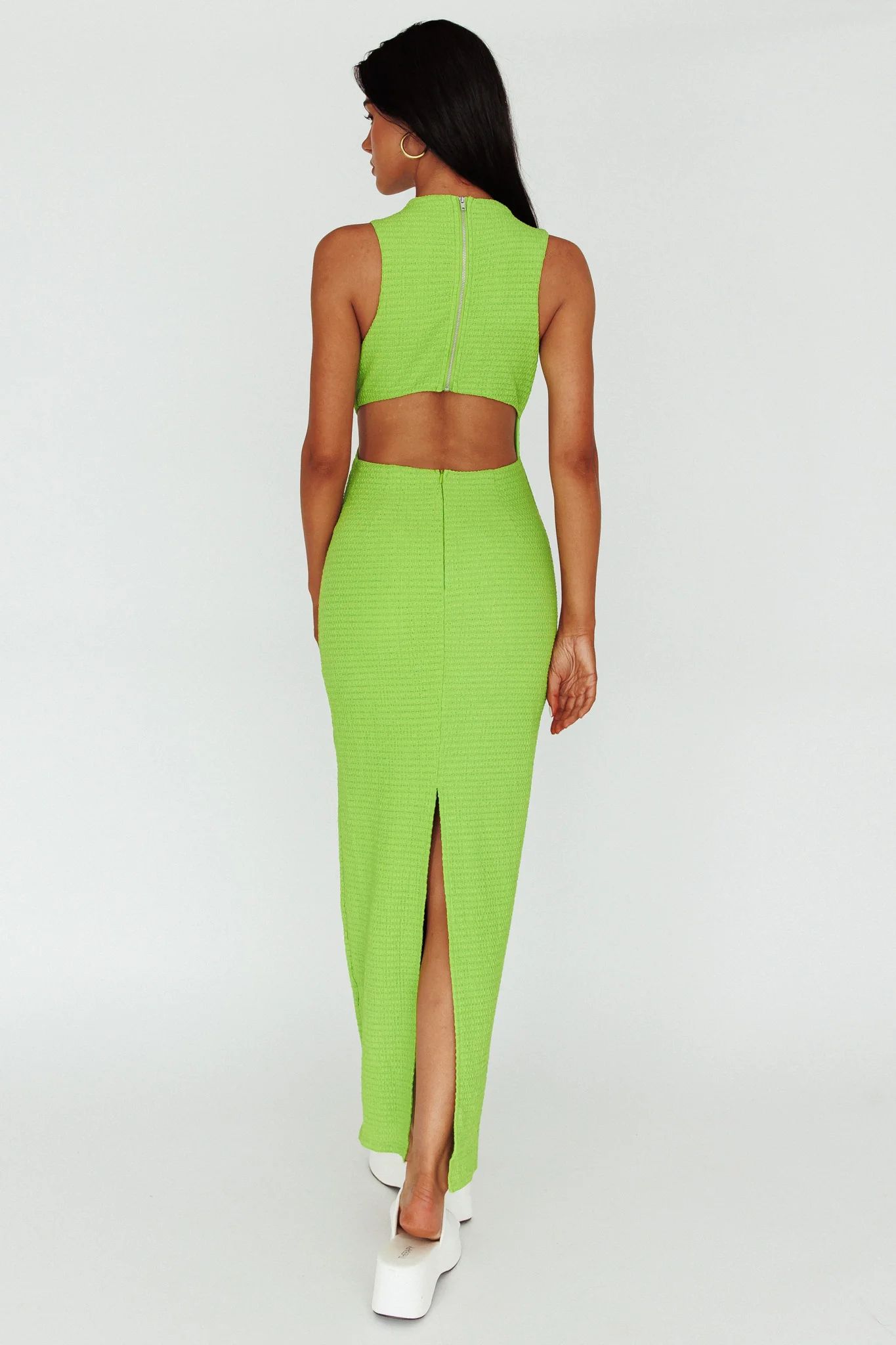 Yindi Sleeveless Cut-Out Waist Maxi Dress Lime - Sonourner