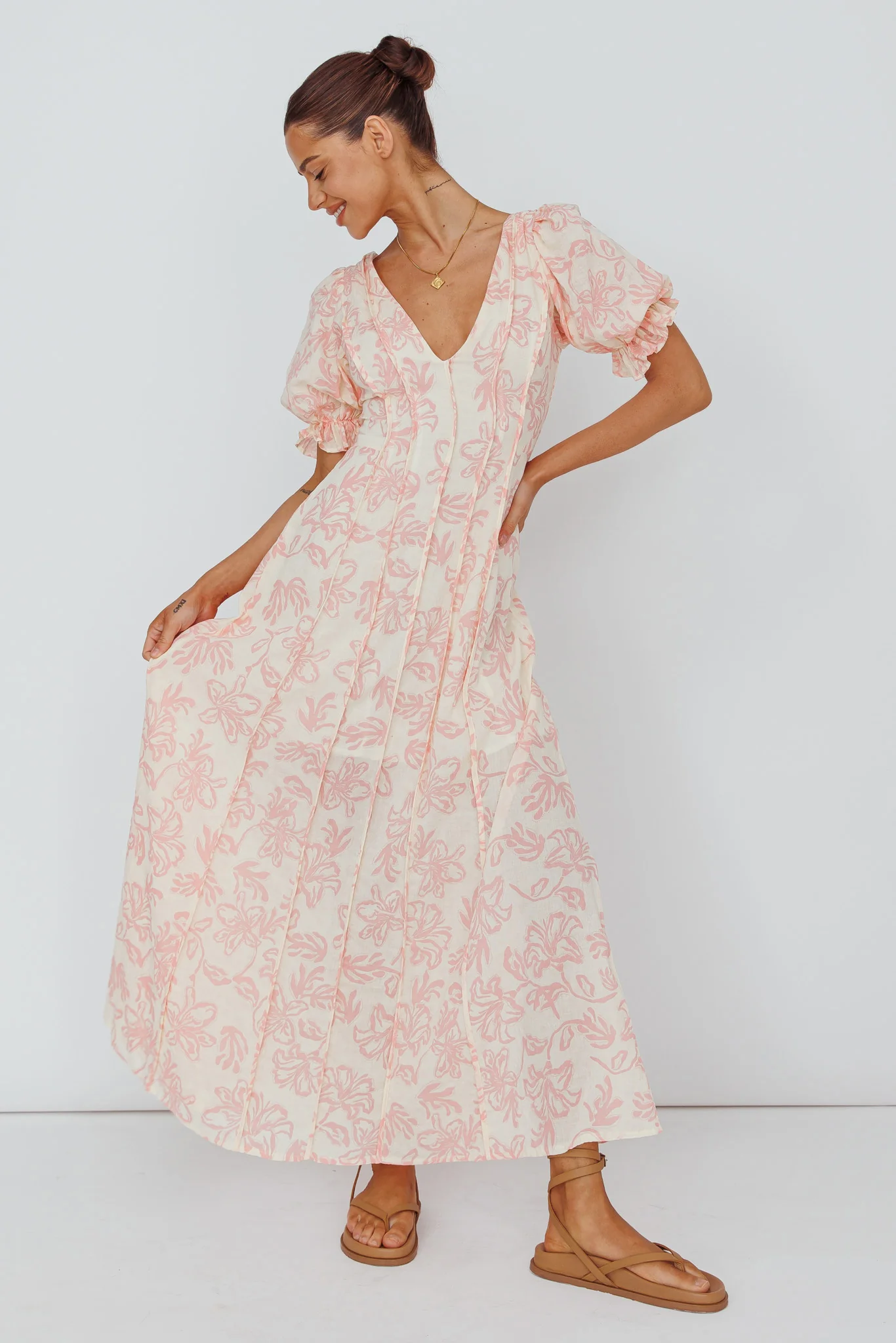 Sitting Pretty Pintuck Pleat Puff Sleeve Dress Pink - Sonourner